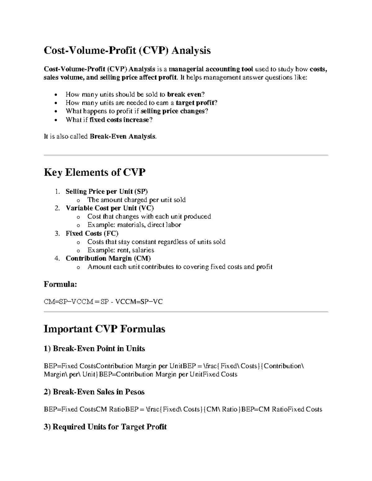 CVP Analysis: Understanding Costs, Sales, and Profit Dynamics - Studocu