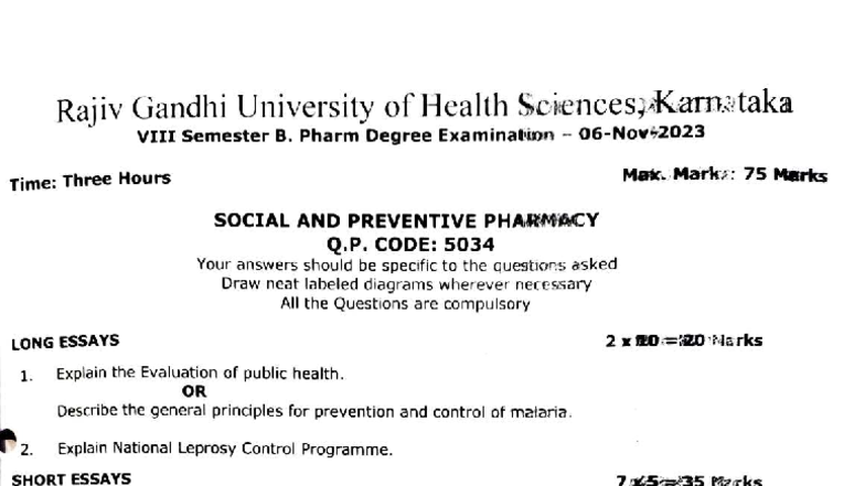 Social and Preventive Pharmacy Exam Notes - B. Pharm 5034 - Studocu