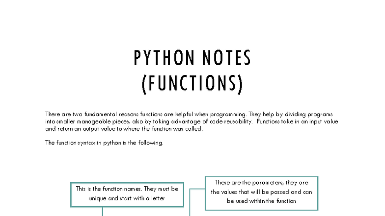 PYTHON NOTES: FUNCTIONS AND CODE REUSABILITY - Studocu