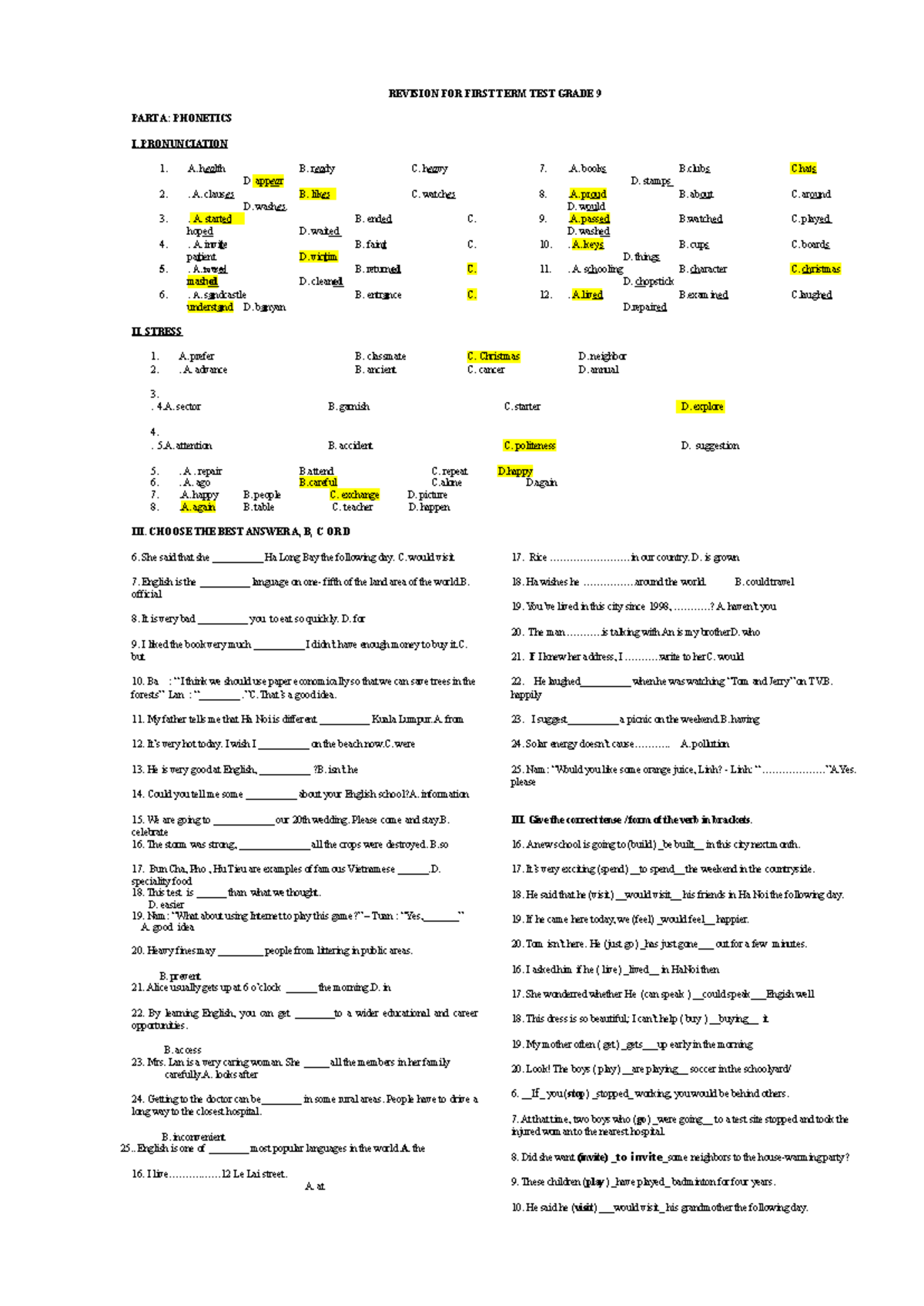 Revision for Grade 9 First Term Test: Phonetics & Language Skills - Studocu