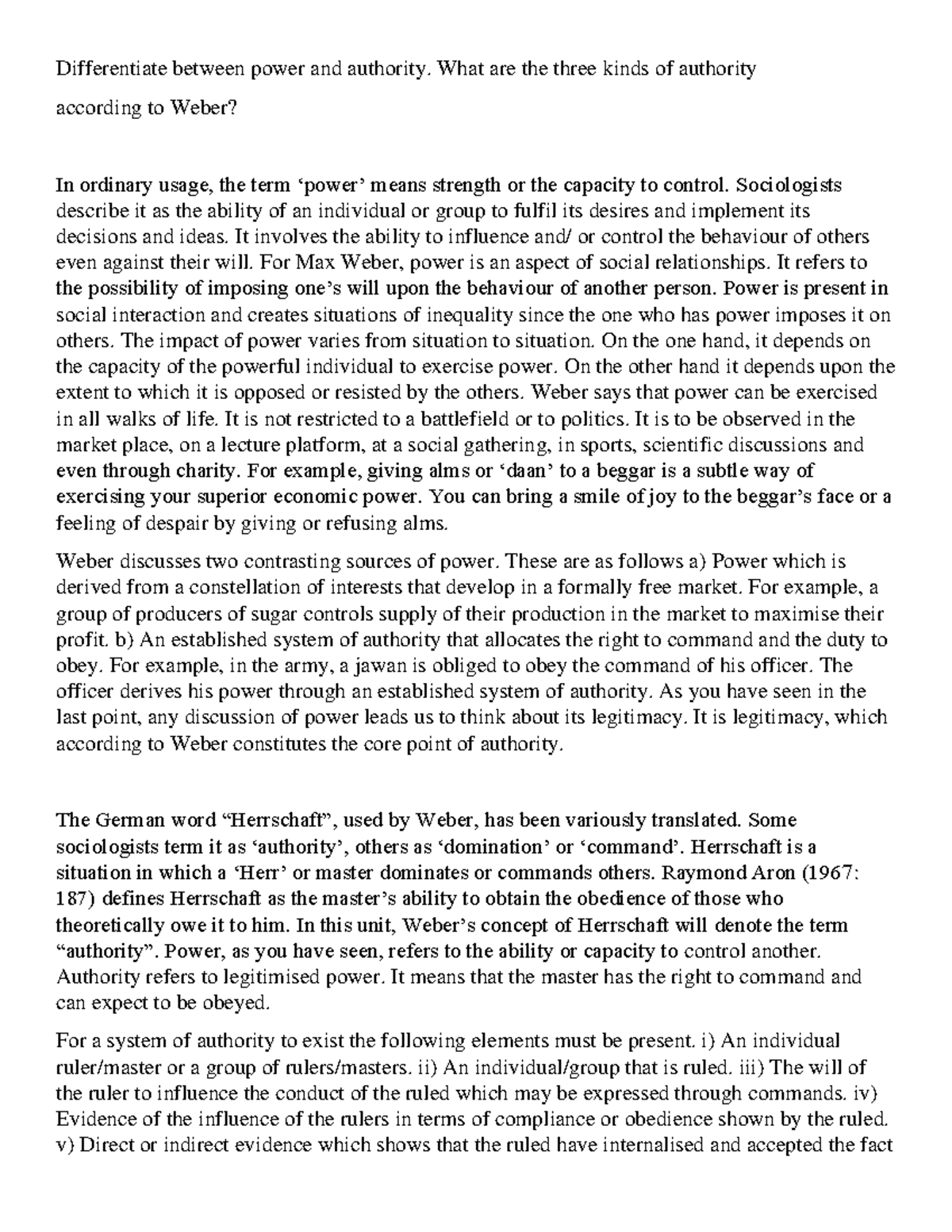 Weber's Concepts of Power and Authority: Types and Distinctions - Studocu