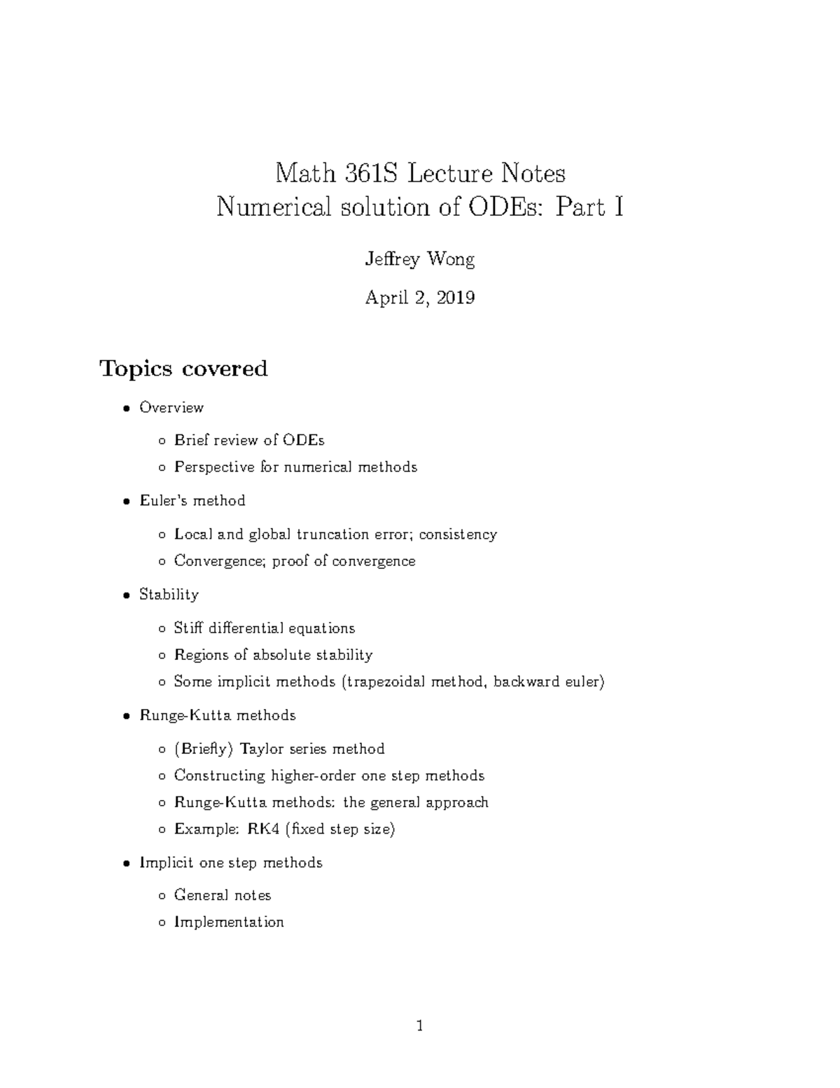 Math 361S Lec 8: Numerical Solutions of ODEs - Part I - Studocu