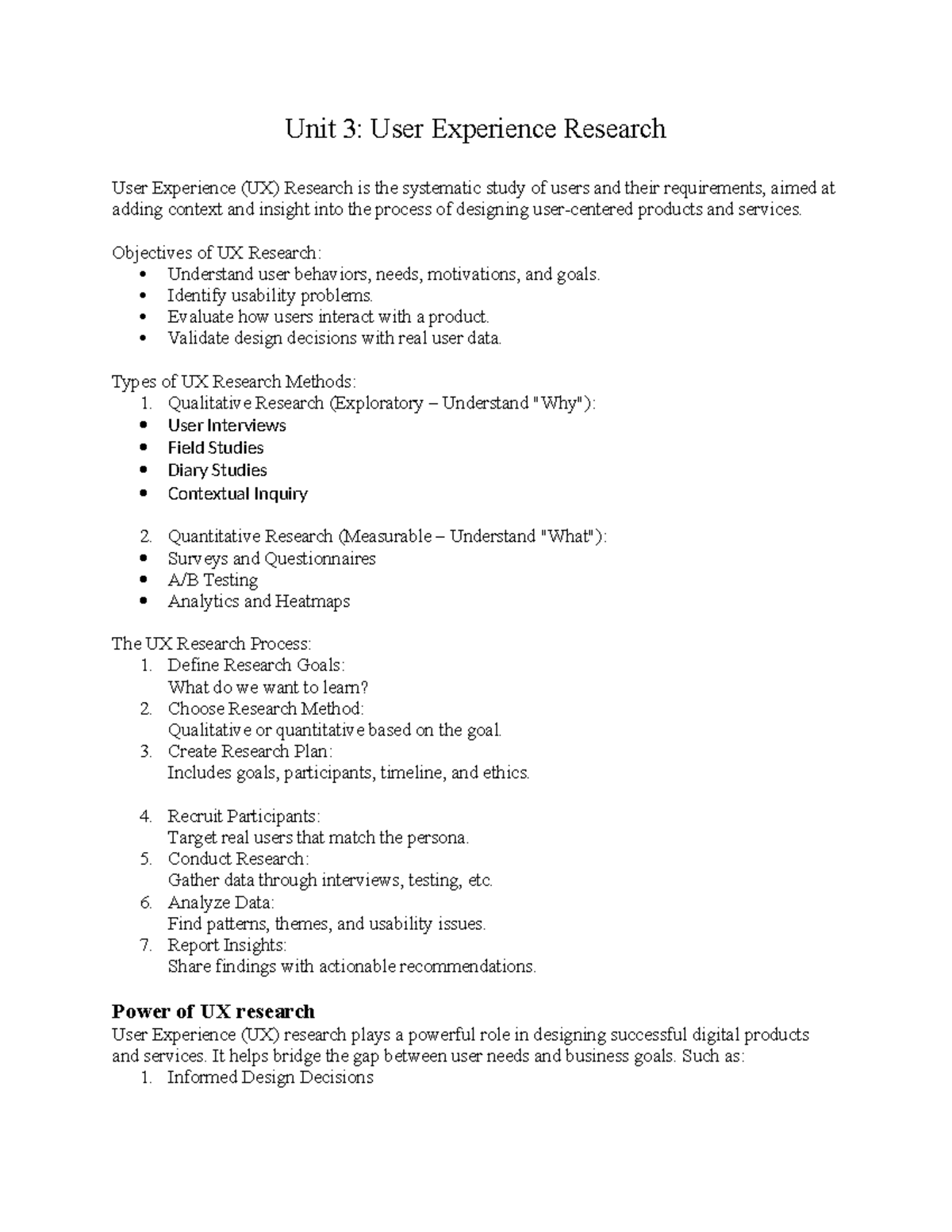 Unit 3: UX Research Notes for IT Students - Studocu