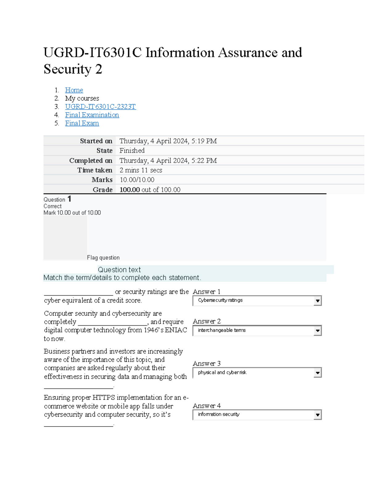UGRD-IT6301C Information Assurance and Security 2 Final Exam Results ...