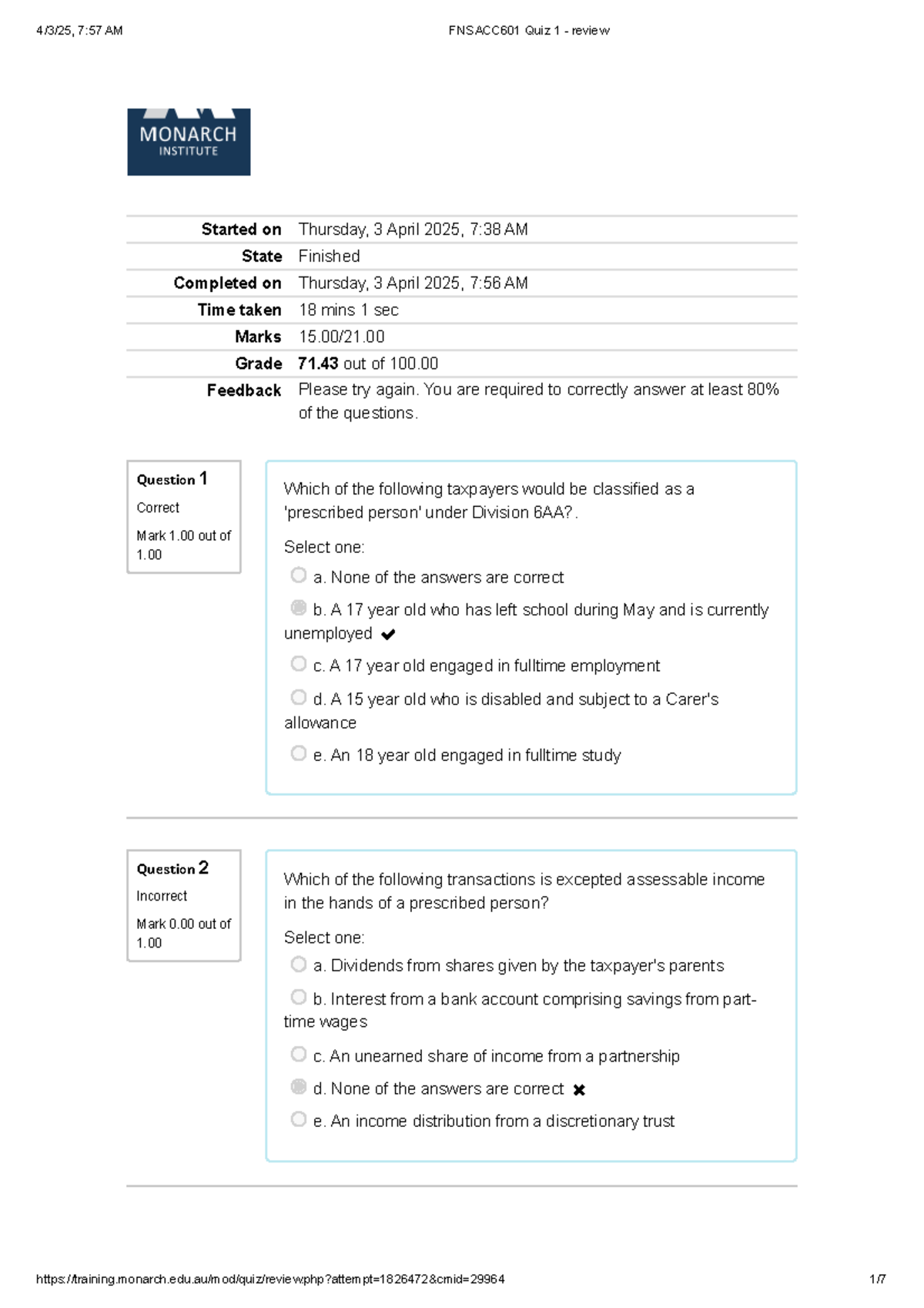 FNSACC601 Quiz 1 Review: Key Concepts and Questions Explained - Studocu