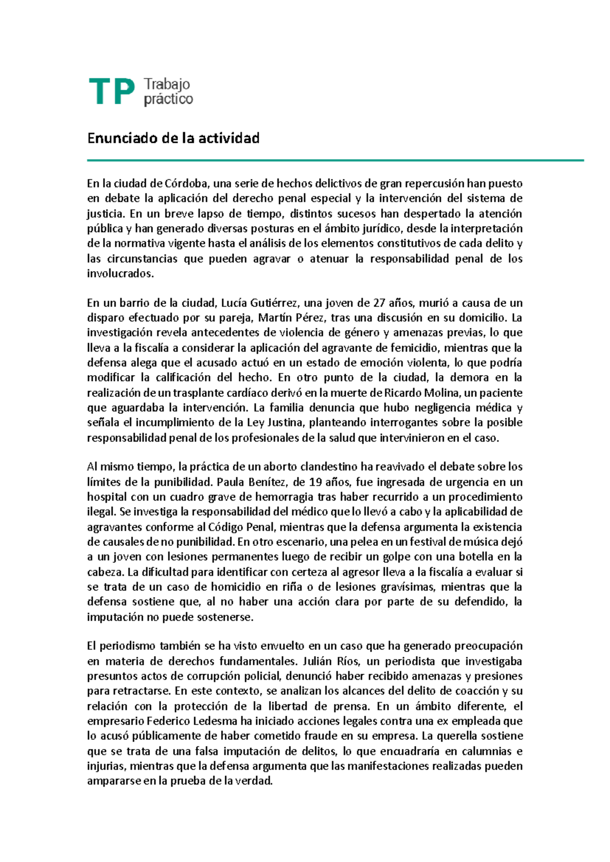 TP1 - Análisis de Casos de Derecho Penal en Córdoba - Studocu