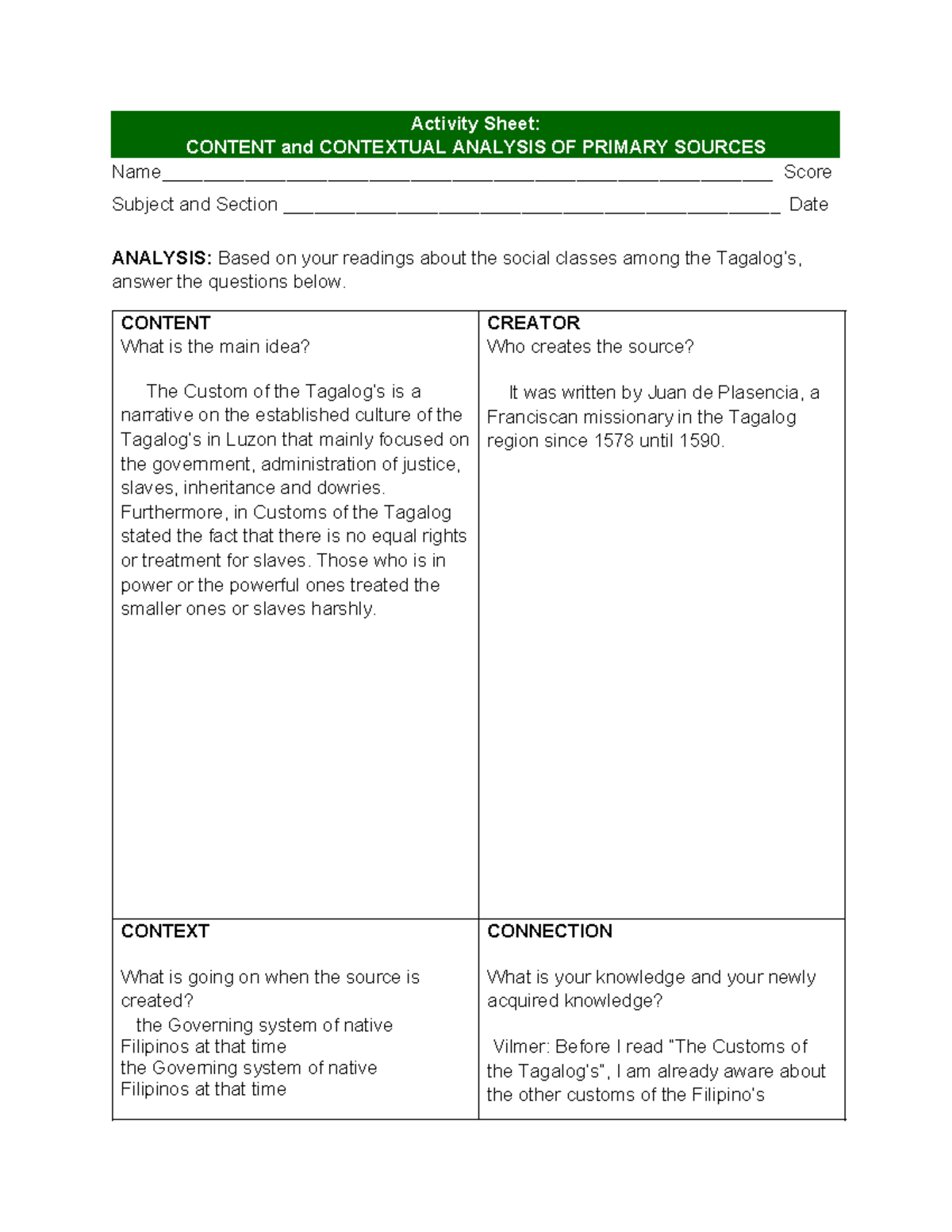 Content and Contextual Analysis of 