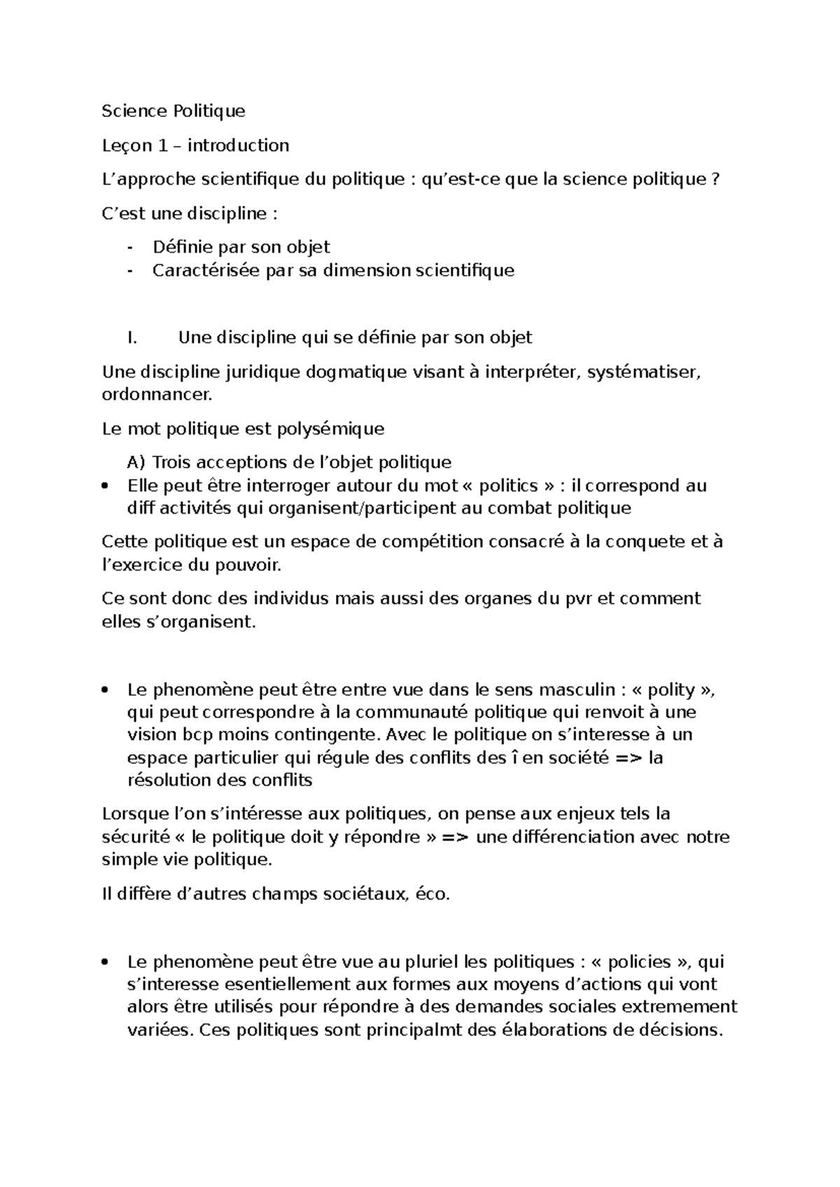 Science Politique - Leçon 1 : Introduction à la Science Politique et ...