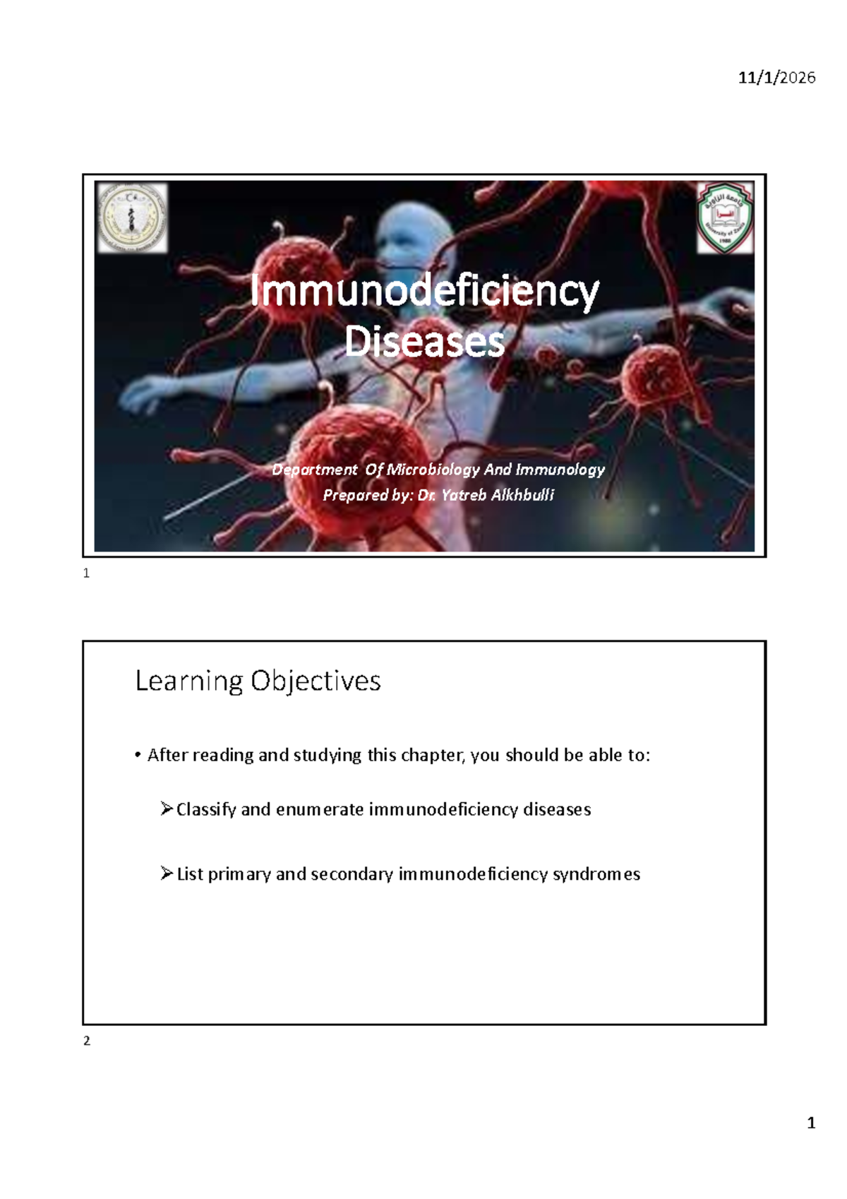Immunodeficiency Diseases - محاضرات Department of Microbiology and ...