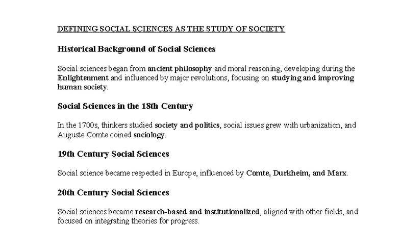 SOC 101 - Lesson Plan Guide: Defining Social Sciences and Their History ...
