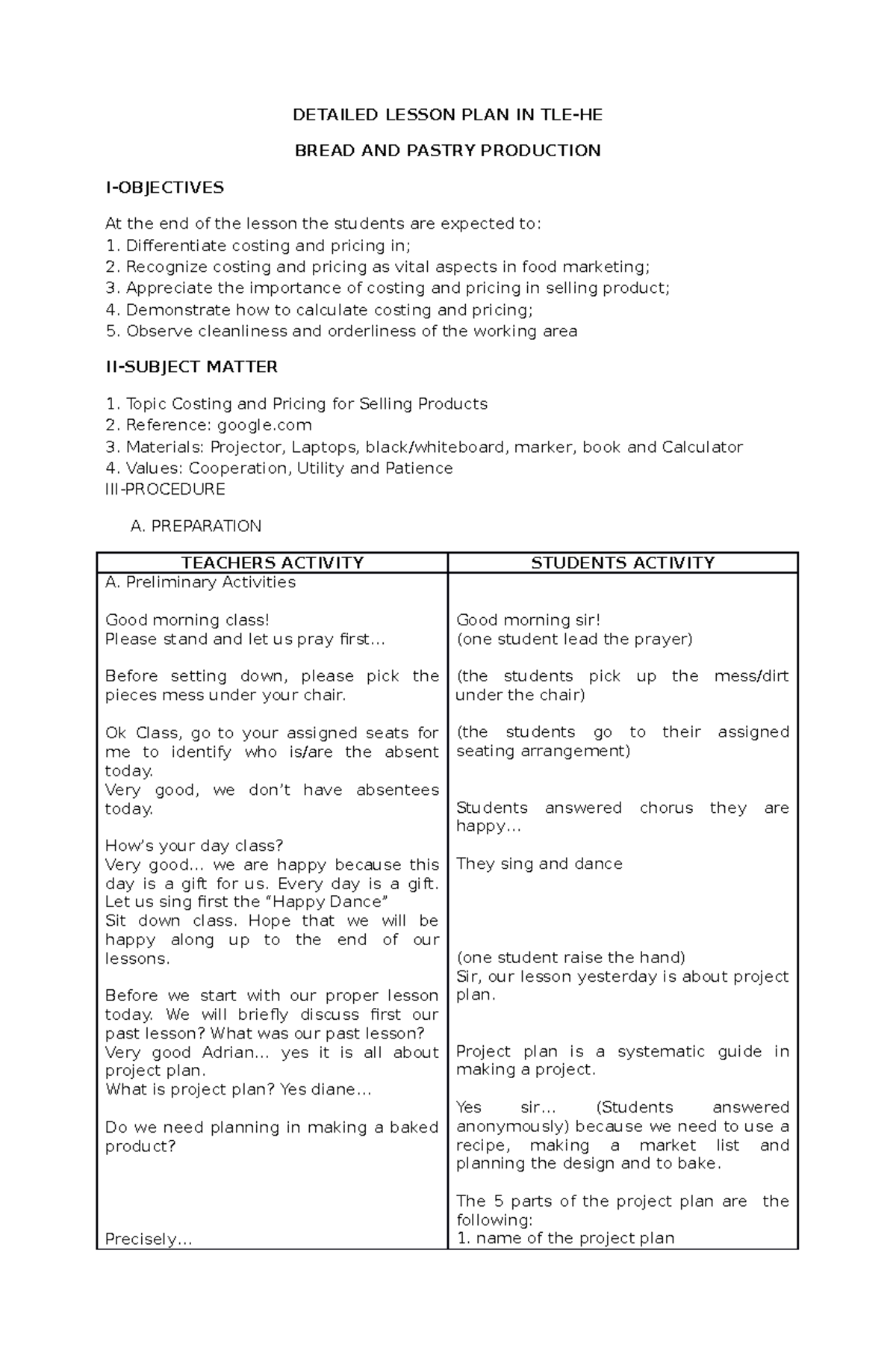 Detailed Lesson PLAN IN TLE Bread and Pastry Production - DETAILED ...