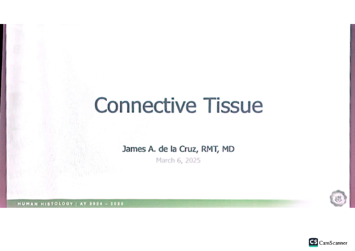 HUMAN HISTOLOGY I AY 2024-2025: Connective Tissue Overview and ...