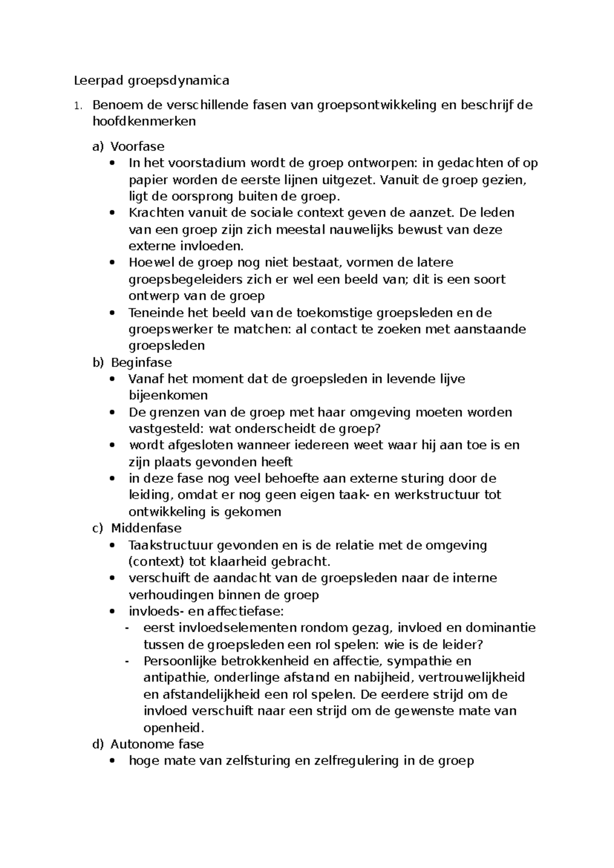 Groepsdynamica 1: Fasen van Groepsontwikkeling en Kenmerken - Studocu