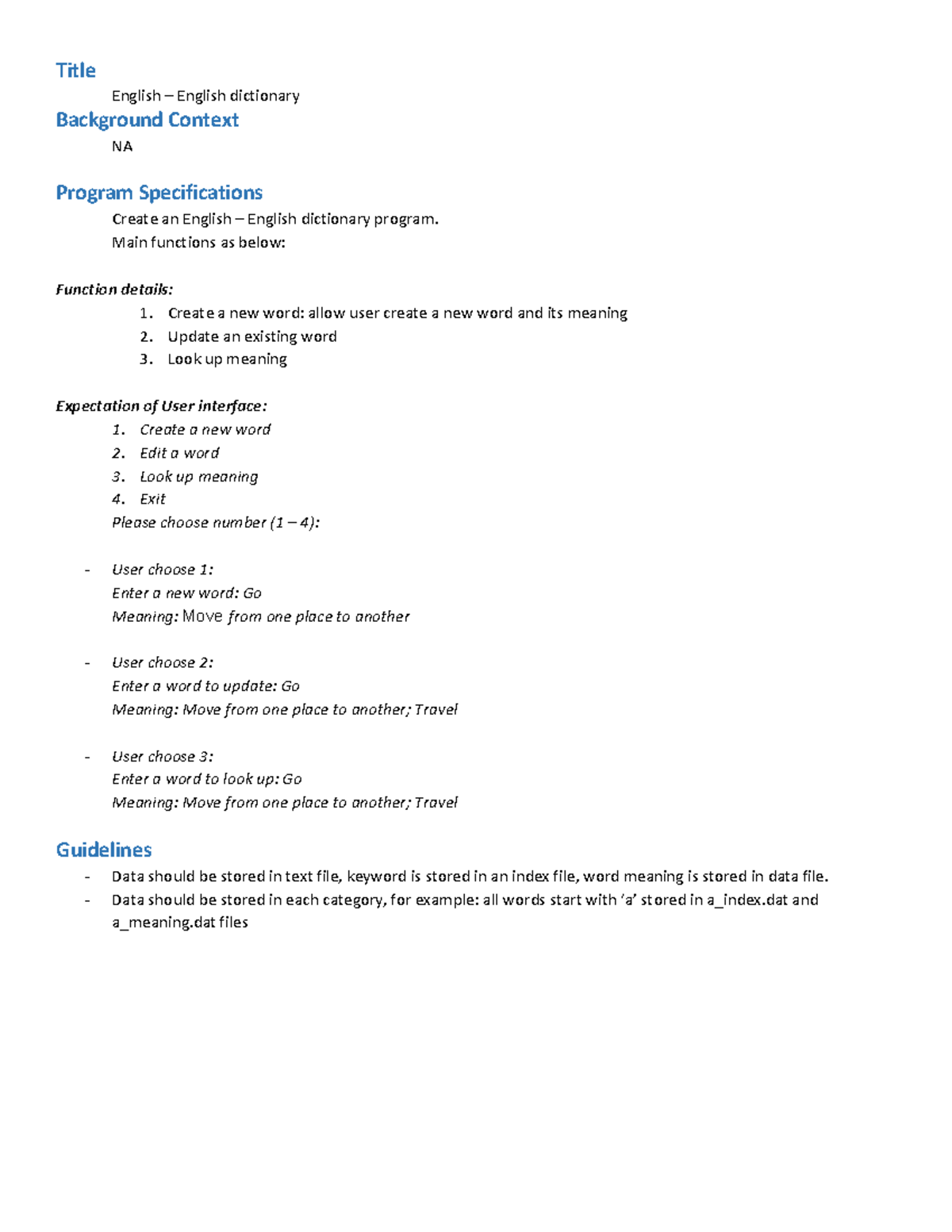 S03 - Lab: English Dictionary Program Specifications - Studocu