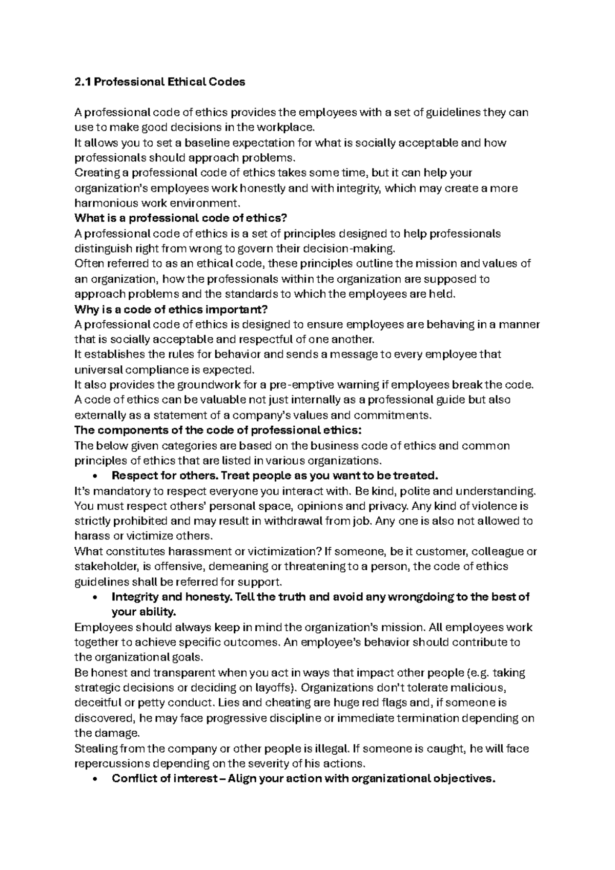 Professional Ethics & Codes of Conduct Notes 2 (CSR Focus) - Studocu