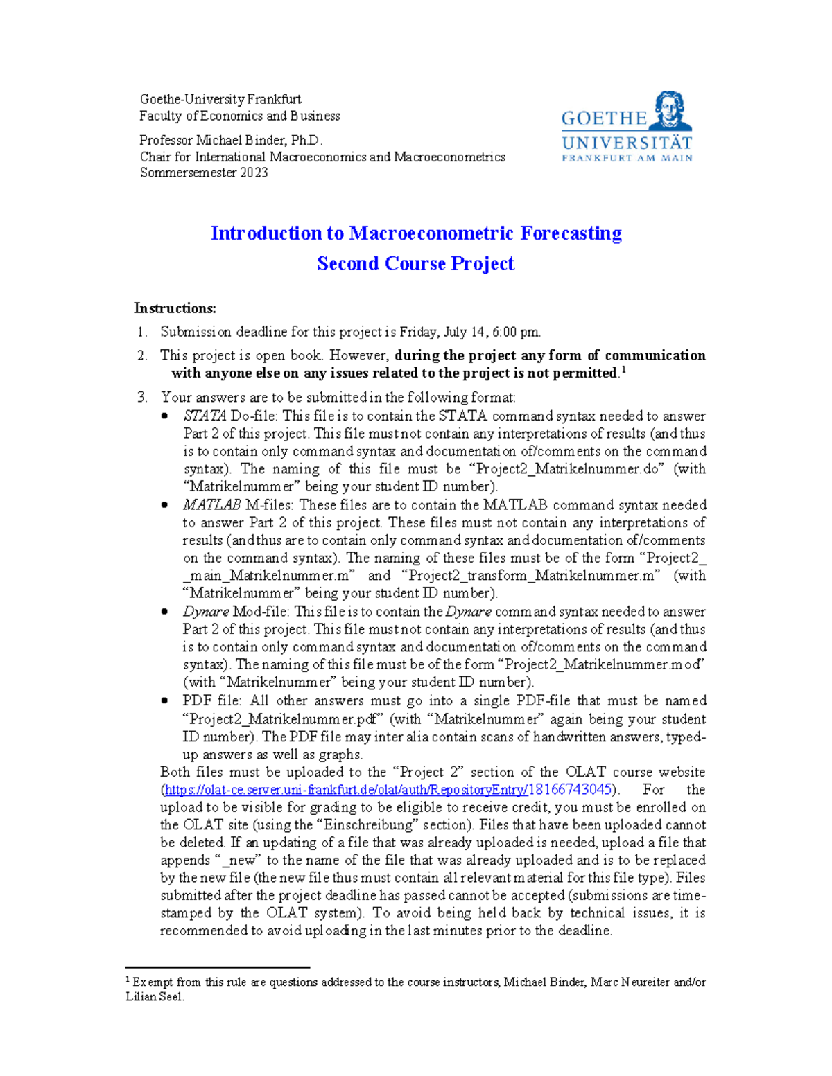 IEFP So Se23 Macroeconometric Forecasting Second Course Project - Studocu
