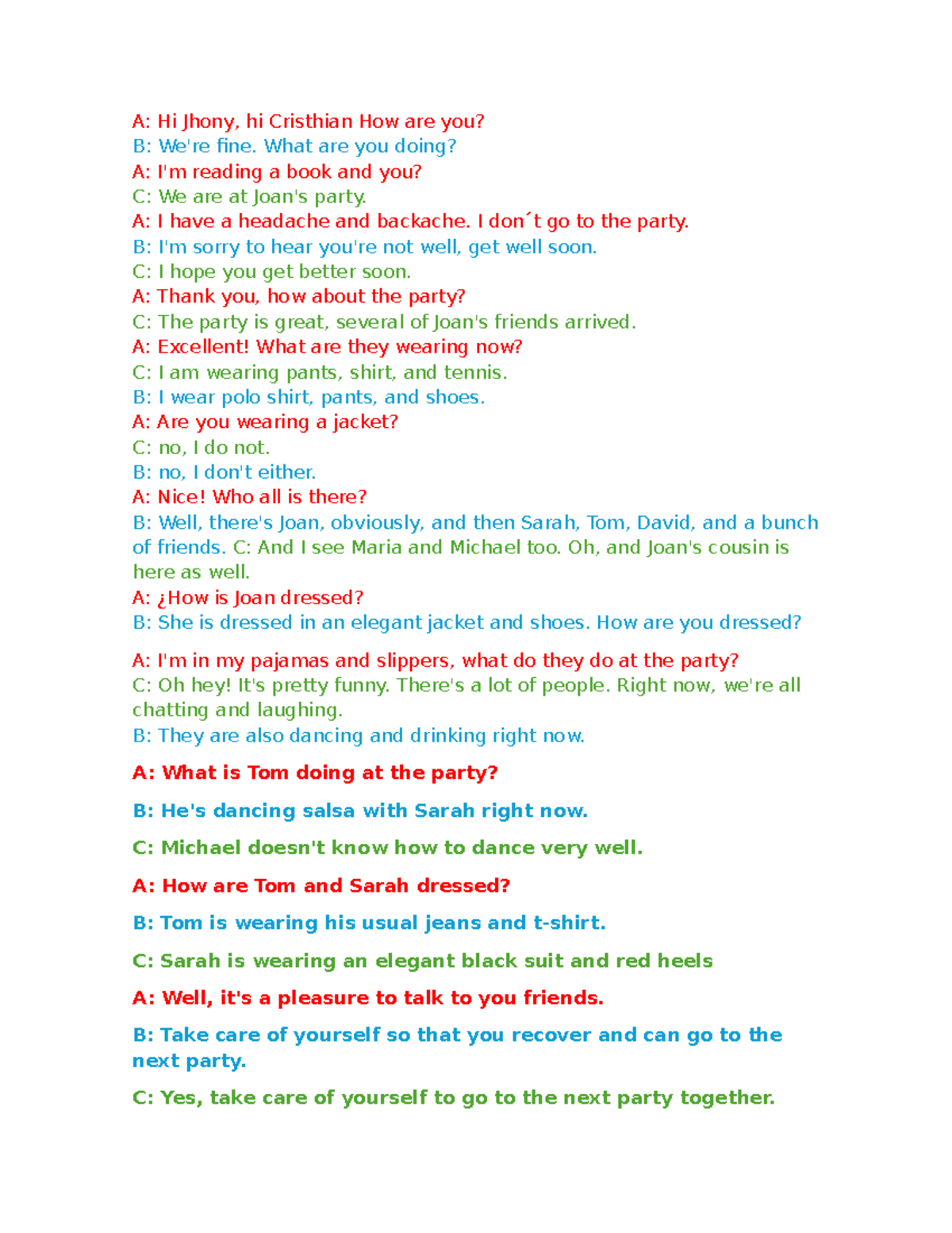 Semana 03 – Speaking Task Assignment: Activities at the Party - Studocu