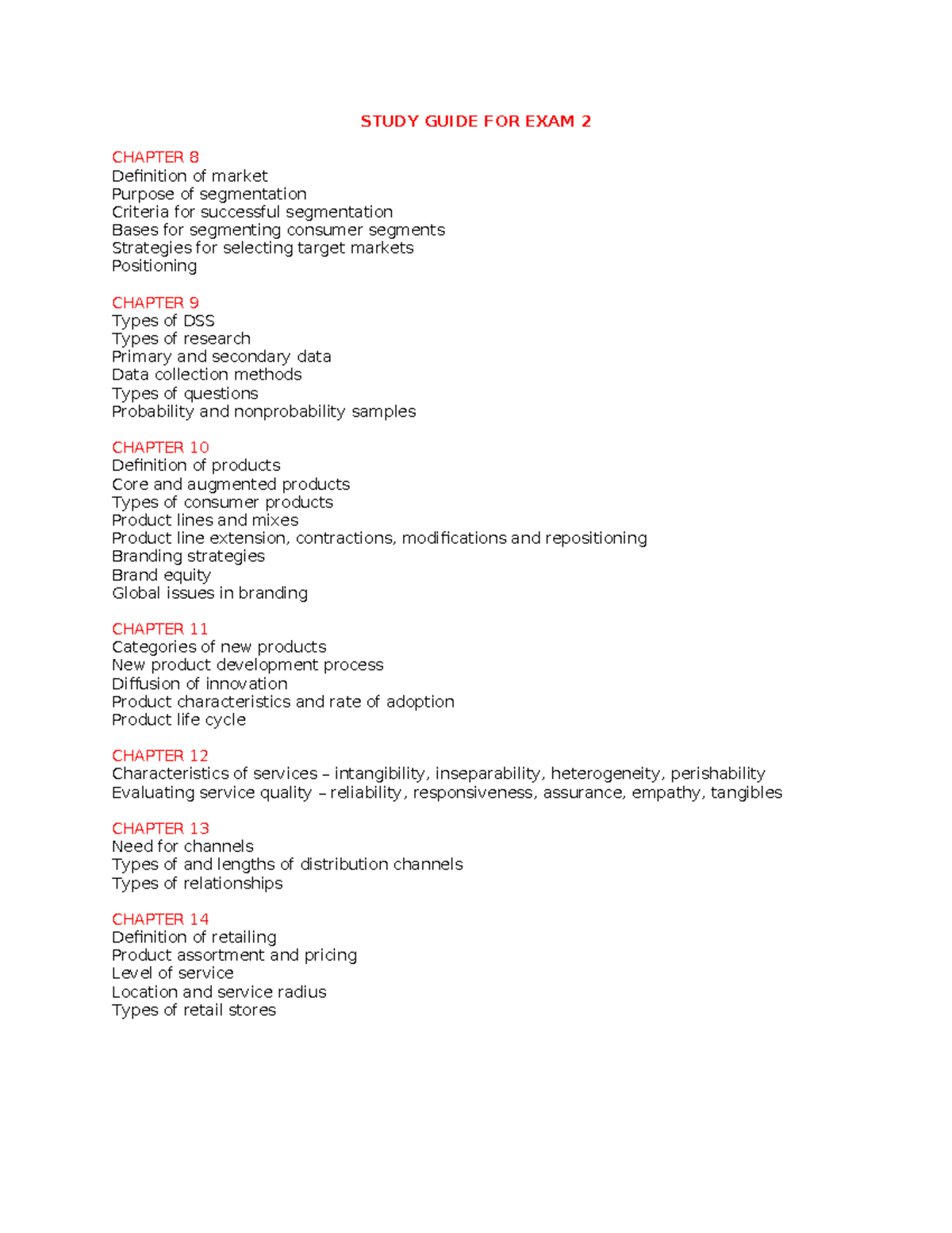 Study Guide for Marketing Exam 2: Key Concepts & Strategies - Studocu