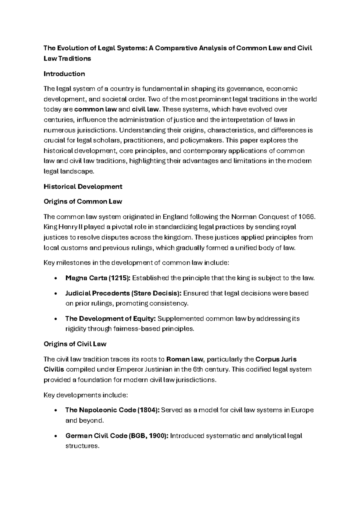 Comparative Study on Common Law and Civil Law Traditions - Studocu