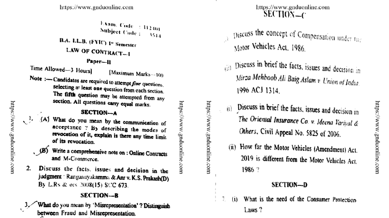 B.A. I.L.B. (FVIC) 112401: Exam Notes on Motor Vehicles Act & Contracts ...