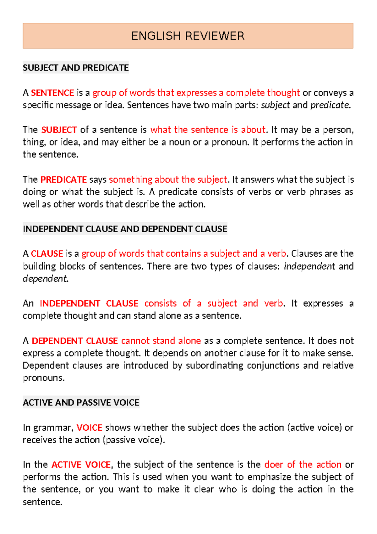 ENG-Reviewer 2 - Reviewer - SUBJECT AND PREDICATE A SENTENCE is a group ...