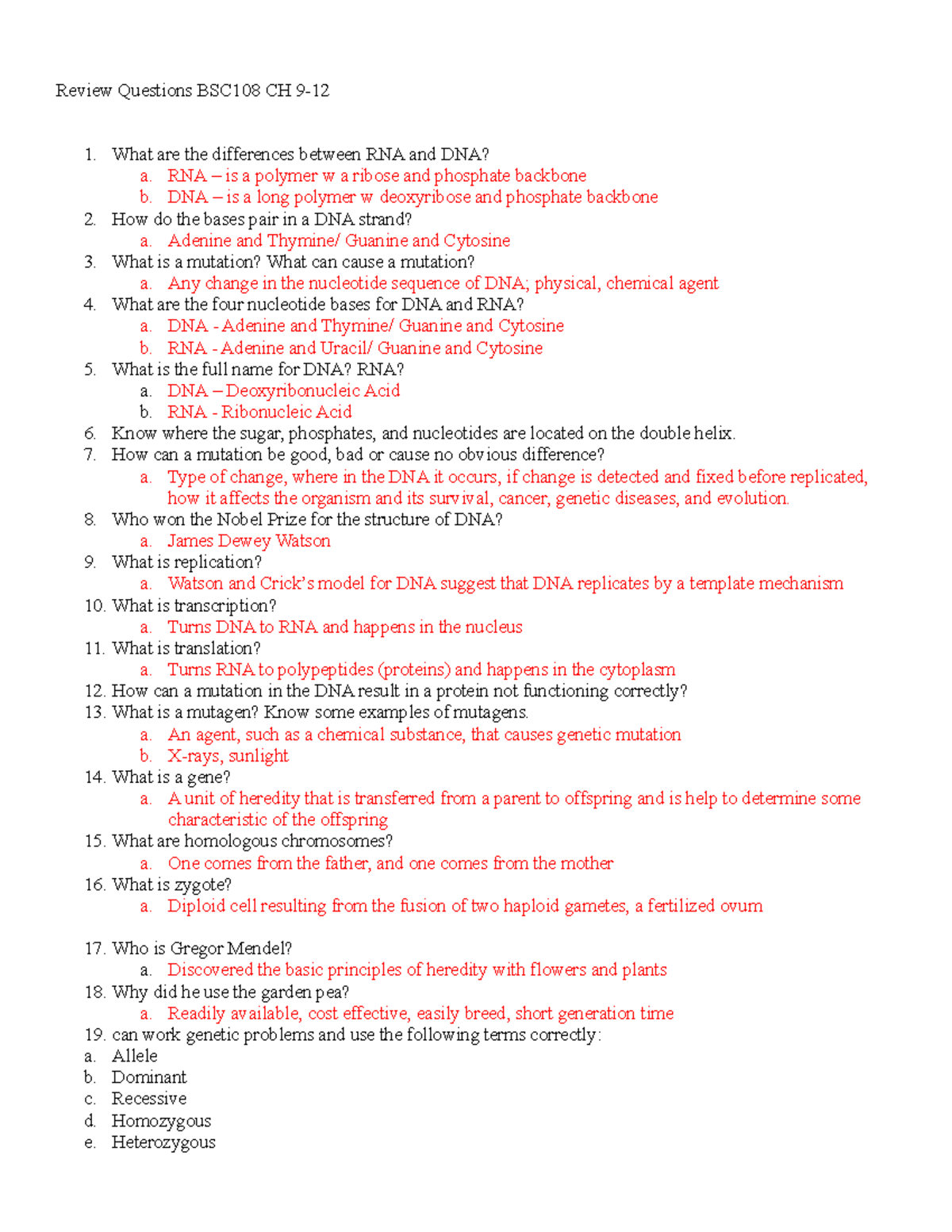 BSC108 Study Guide: Review Questions for Chapters 9-12 Exam - Studocu