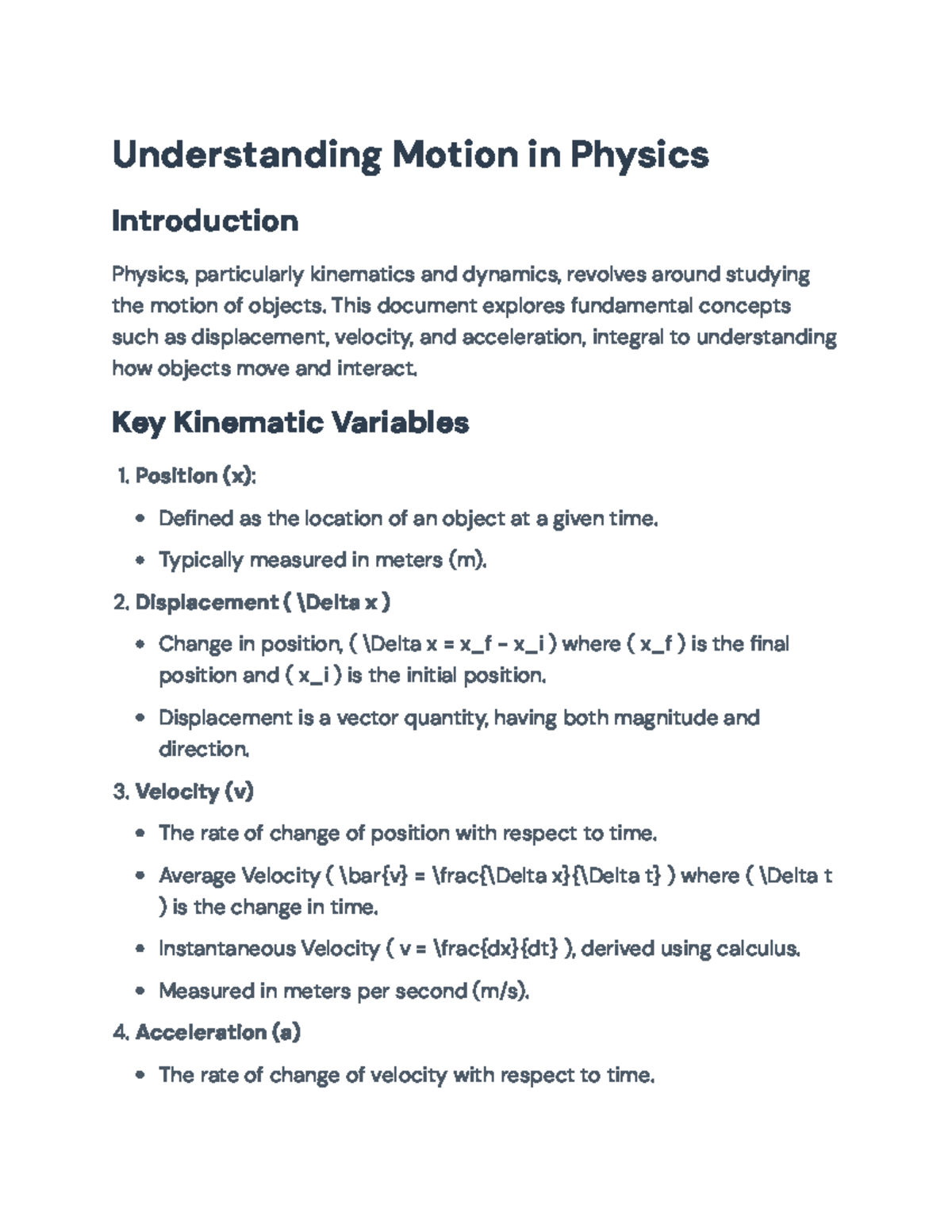 Understanding Motion in Physics: Kinematics and Dynamics Concepts ...