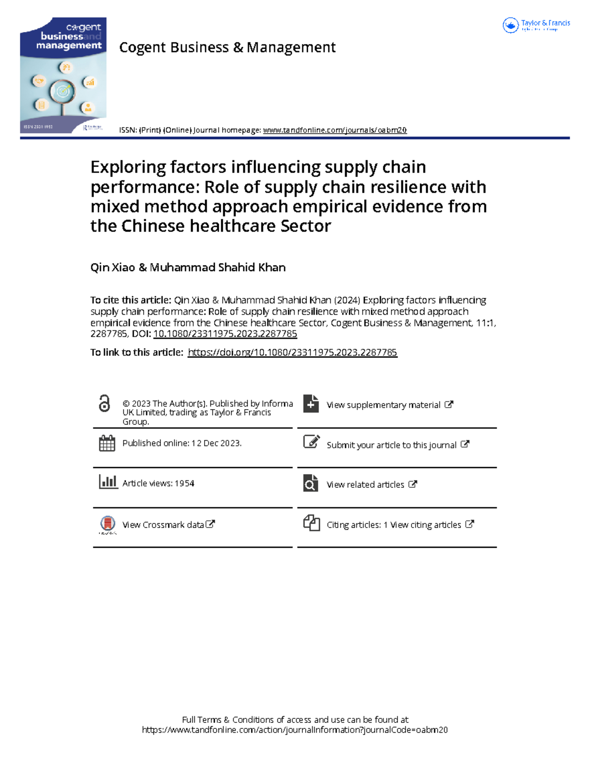 Exploring factors influencing supply chain performance Role of supply ...