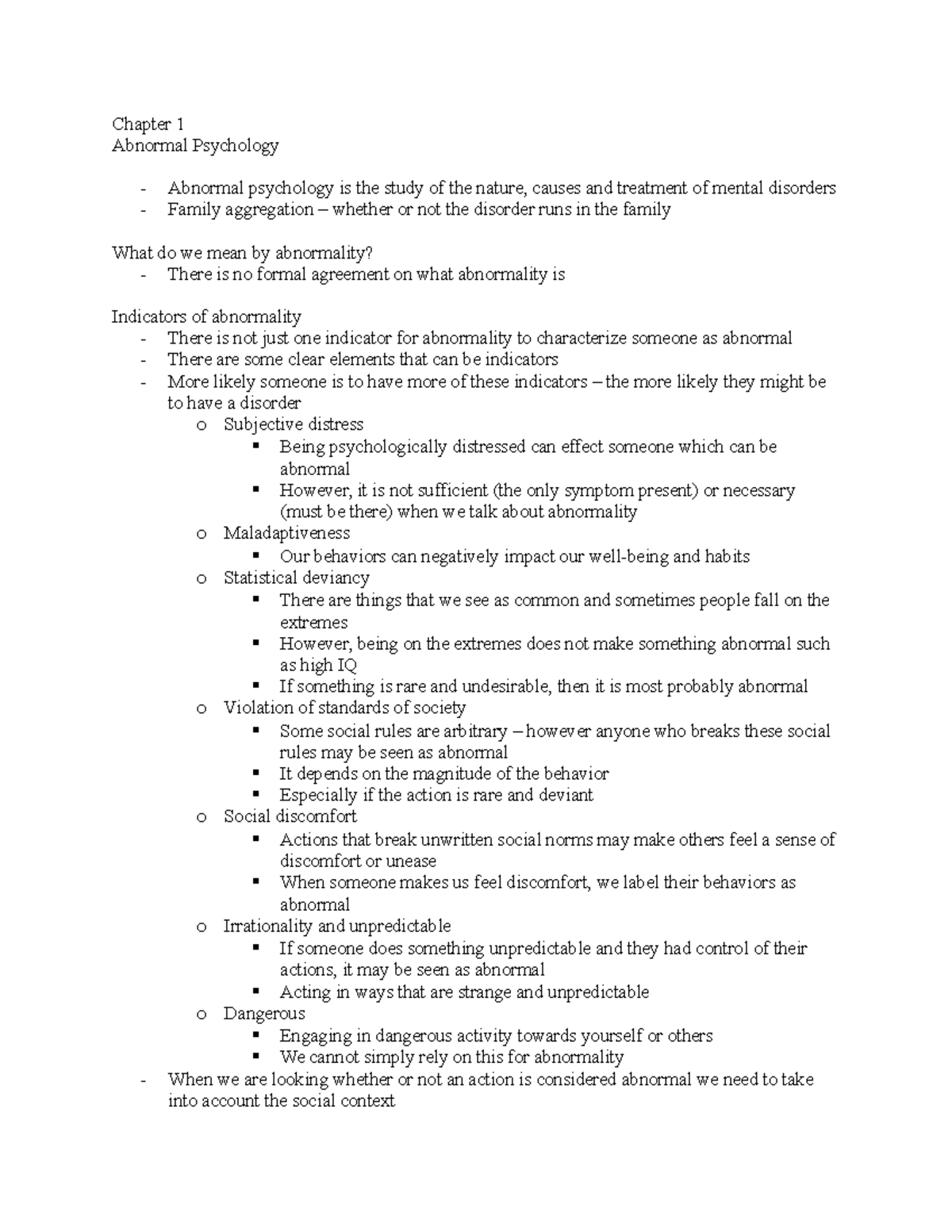 Abnormal Psychology Exam Notes (Chapter 1) - Key Concepts & Theories ...