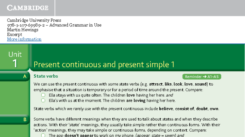 Advanced Grammar in Use: Unit 1 - Present Continuous & Simple (Excerpt ...