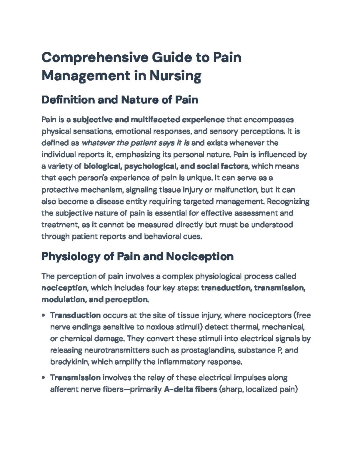Comprehensive Nursing Guide to Pain Management Strategies (NURS 101 ...