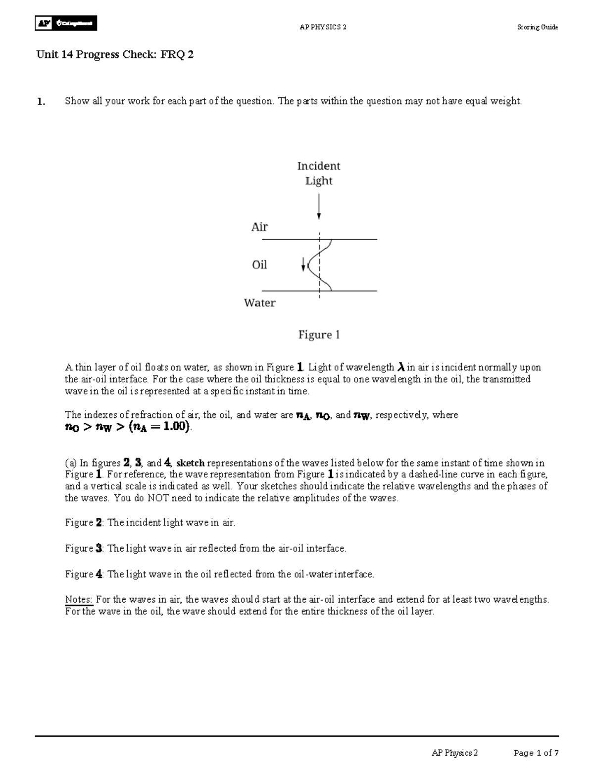 AP PHYSICS 2 Unit 14 Progress Check: FRQ 2 Scoring Guide - Studocu