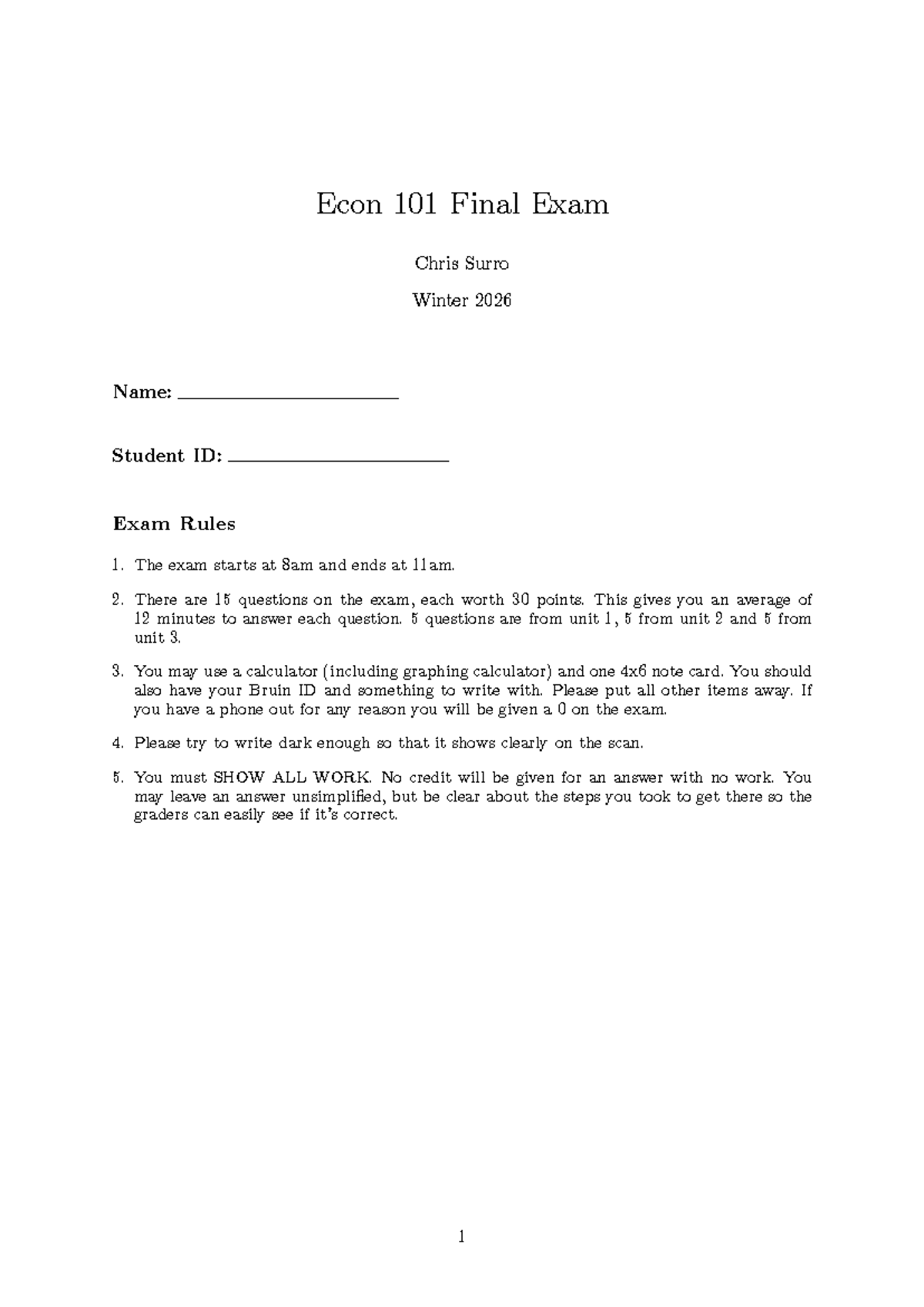 Econ 101 Final Exam Solutions - Winter 2026 by Chris Surro - Studocu