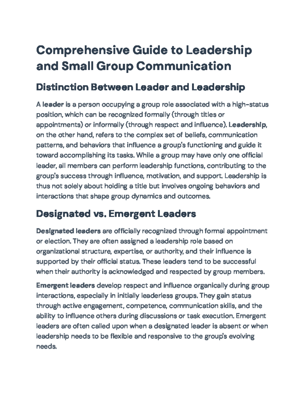 Comprehensive Guide to Leadership & Group Communication Concepts - Studocu