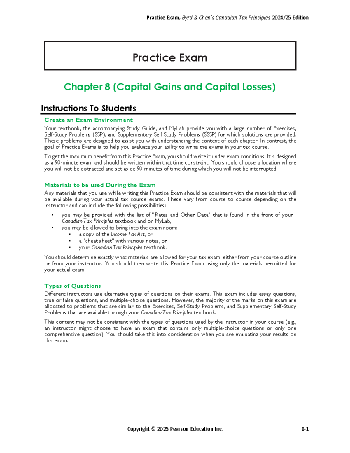 Practice Exam CTP 2024-25: Chapter 8 - Capital Gains & Losses - Studocu