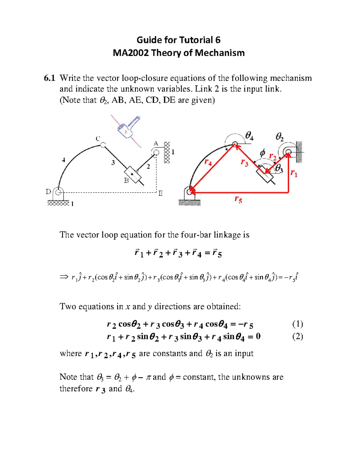 MA2002 Tutorial 6 Guide: Vector Equations & Mechanism Analysis - Studocu