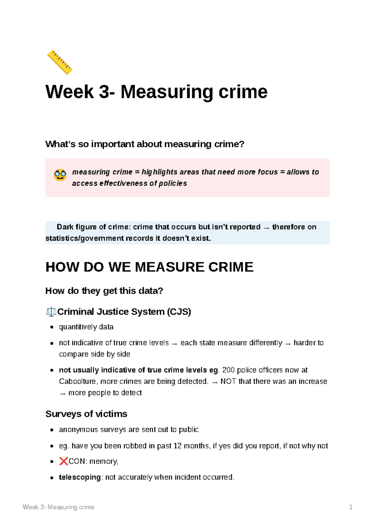 Measuring Crime: Week 3 Tutorial Notes (Course Code: CJS 101) - Studocu