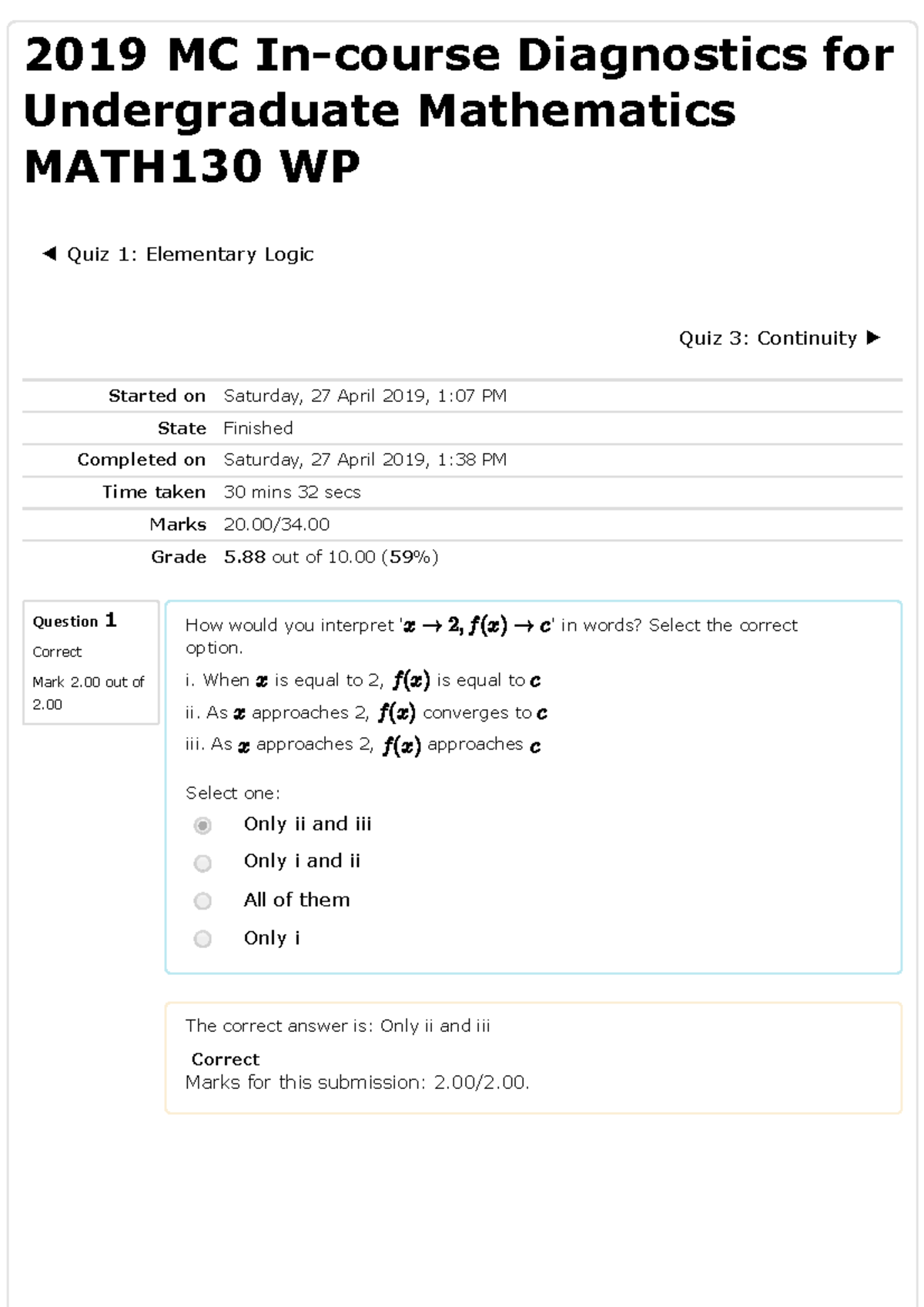 MATH130 WP Quiz 1: Elementary Logic & Limits Review Notes - Studocu