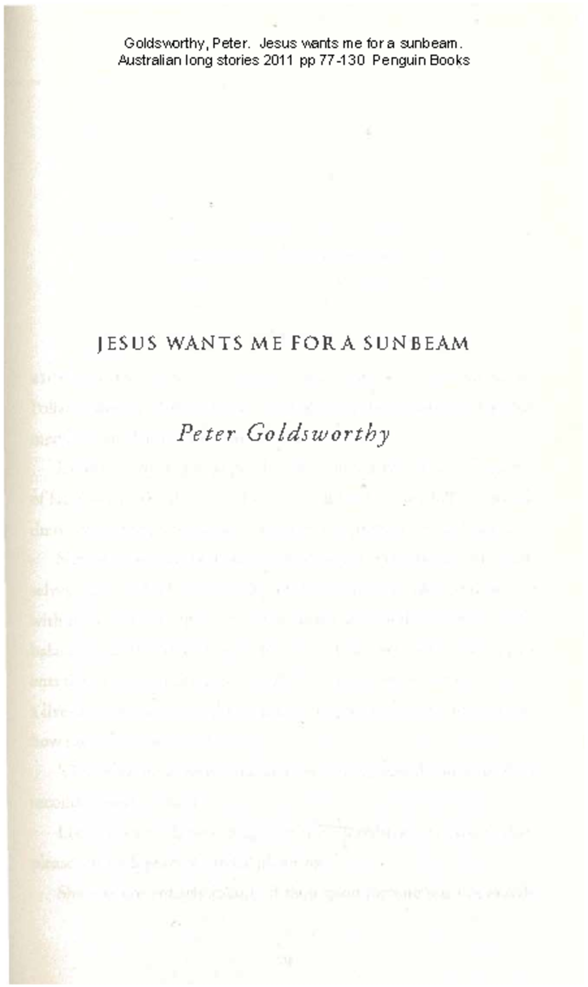 Jesus Wants Me for a Sunbeam: A Study of Family Dynamics in Goldsworthy ...
