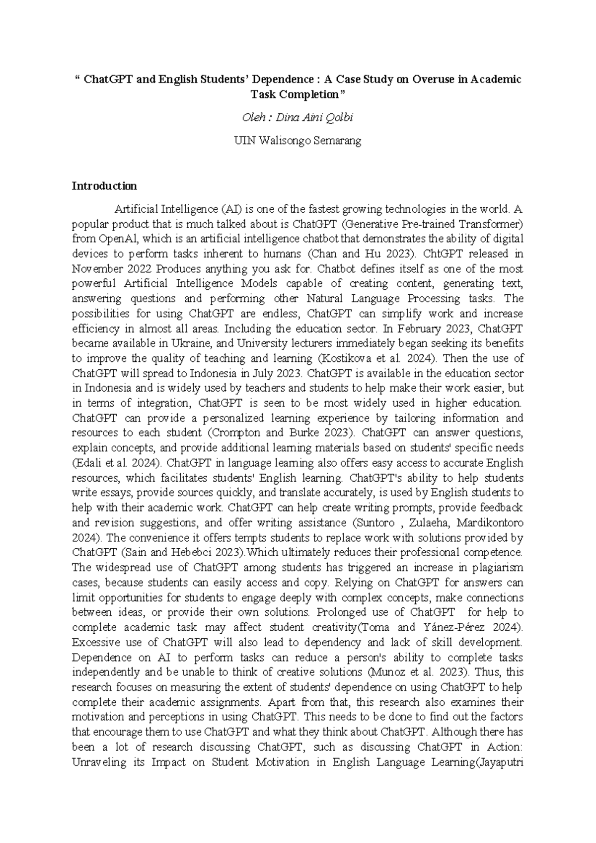 ChatGPT Dependency in English Learning: A Case Study (ENG 4) - Studocu