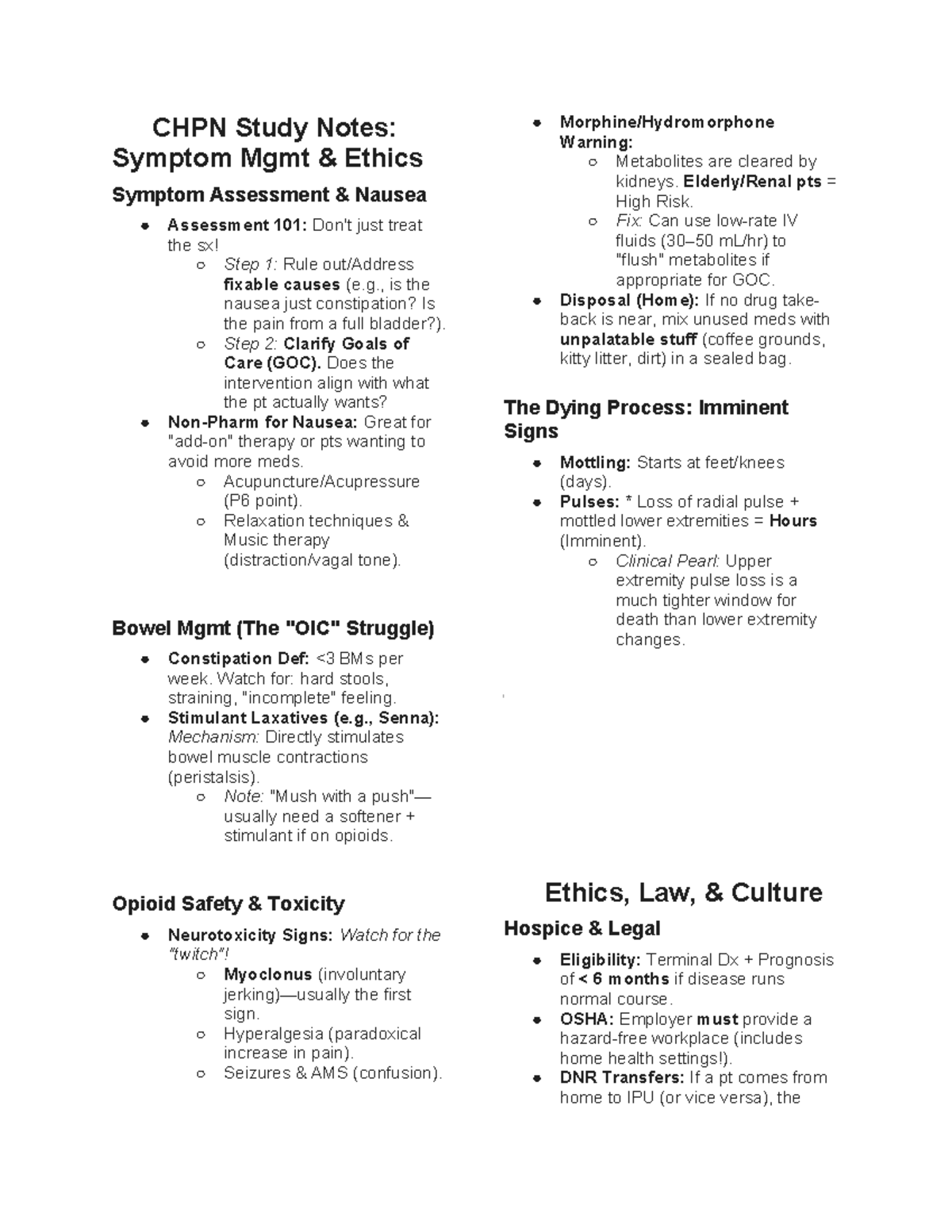 CHPN Study Guide: Palliative Care Notes for Exam Success - Studocu
