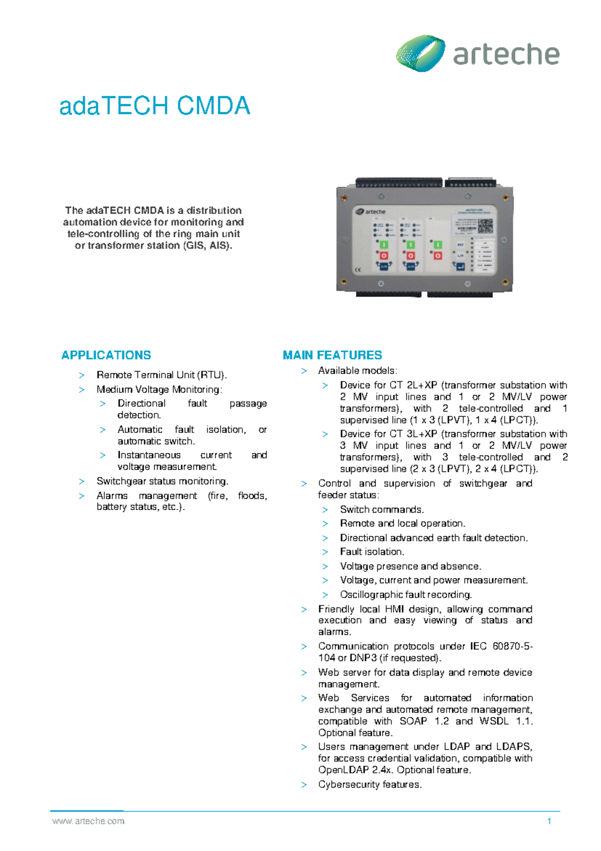 Arteche DS adaTECH CMDA: Distribution Automation Device Overview - Studocu
