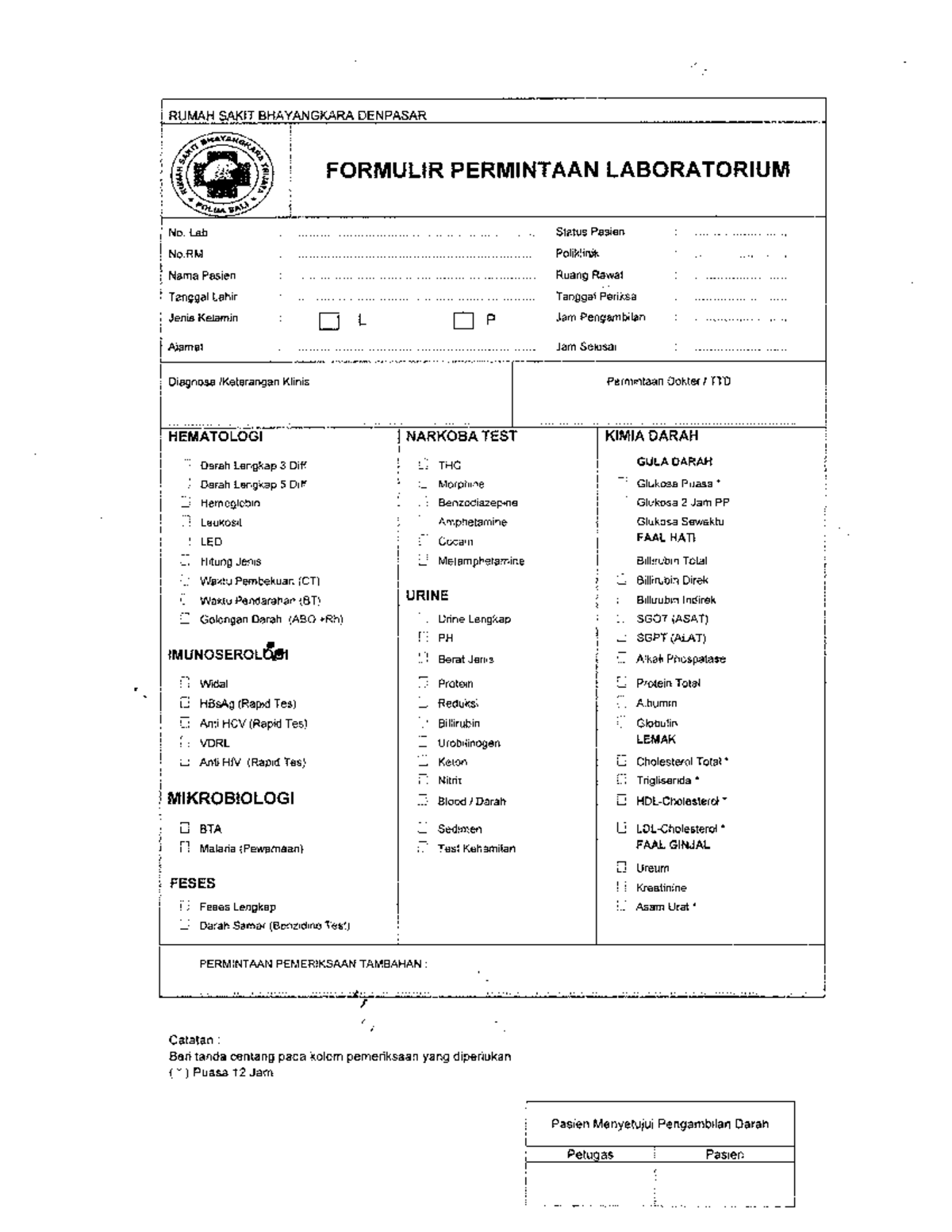Formulir Permintaan Lab Hematologi & Narkoba - ddsd - Studocu