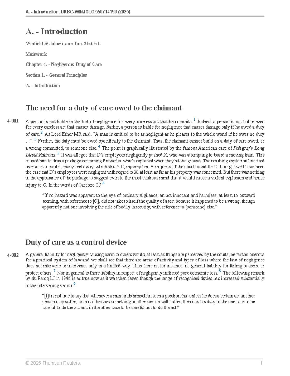 Chapter 4: Negligence - Duty of Care (550714190, 2025) - Studocu