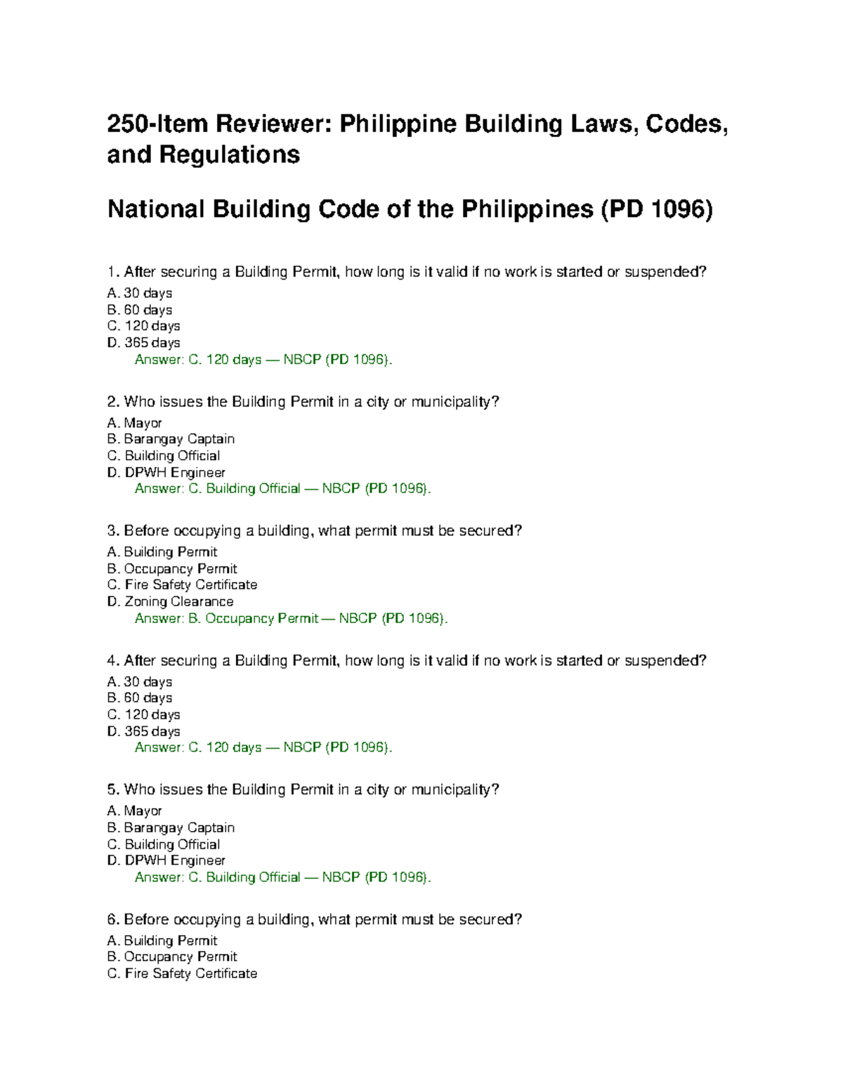 Building Codes Reviewer: Philippine Laws & Regulations (NBCP, NSCP, RA ...
