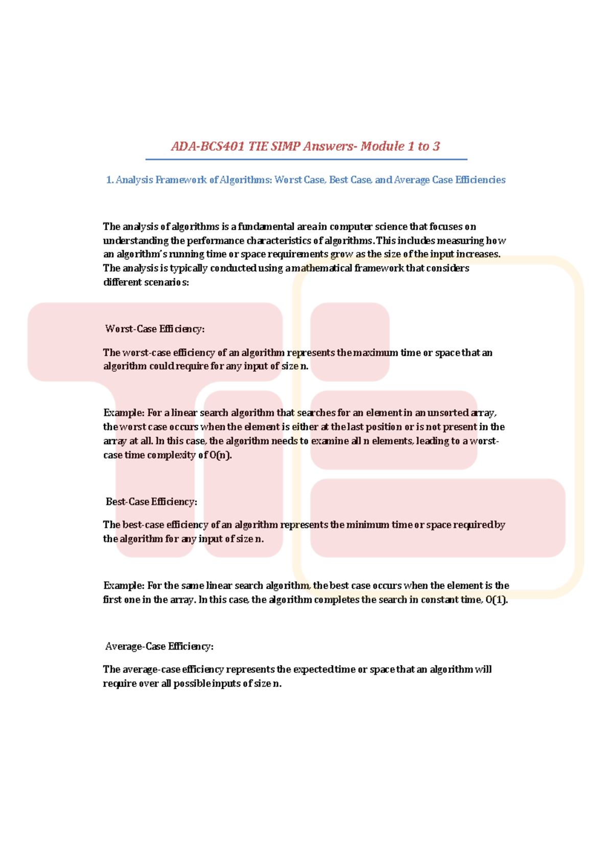 ADA Answers SIMP M1,2,3: Algorithm Analysis and Efficiency - Studocu