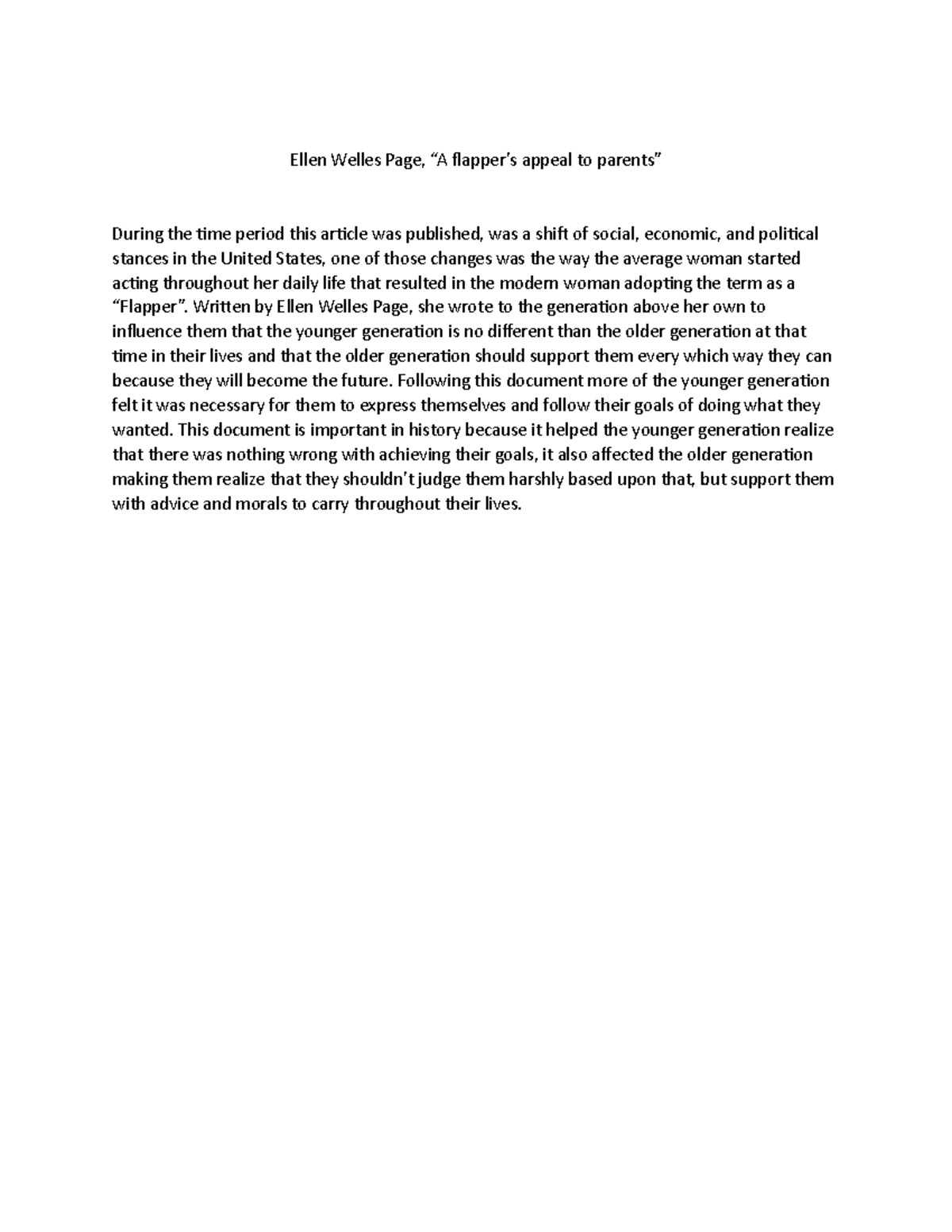 ENG 201: Analysis of Ellen Welles Page’s "A Flapper’s Appeal" Document ...