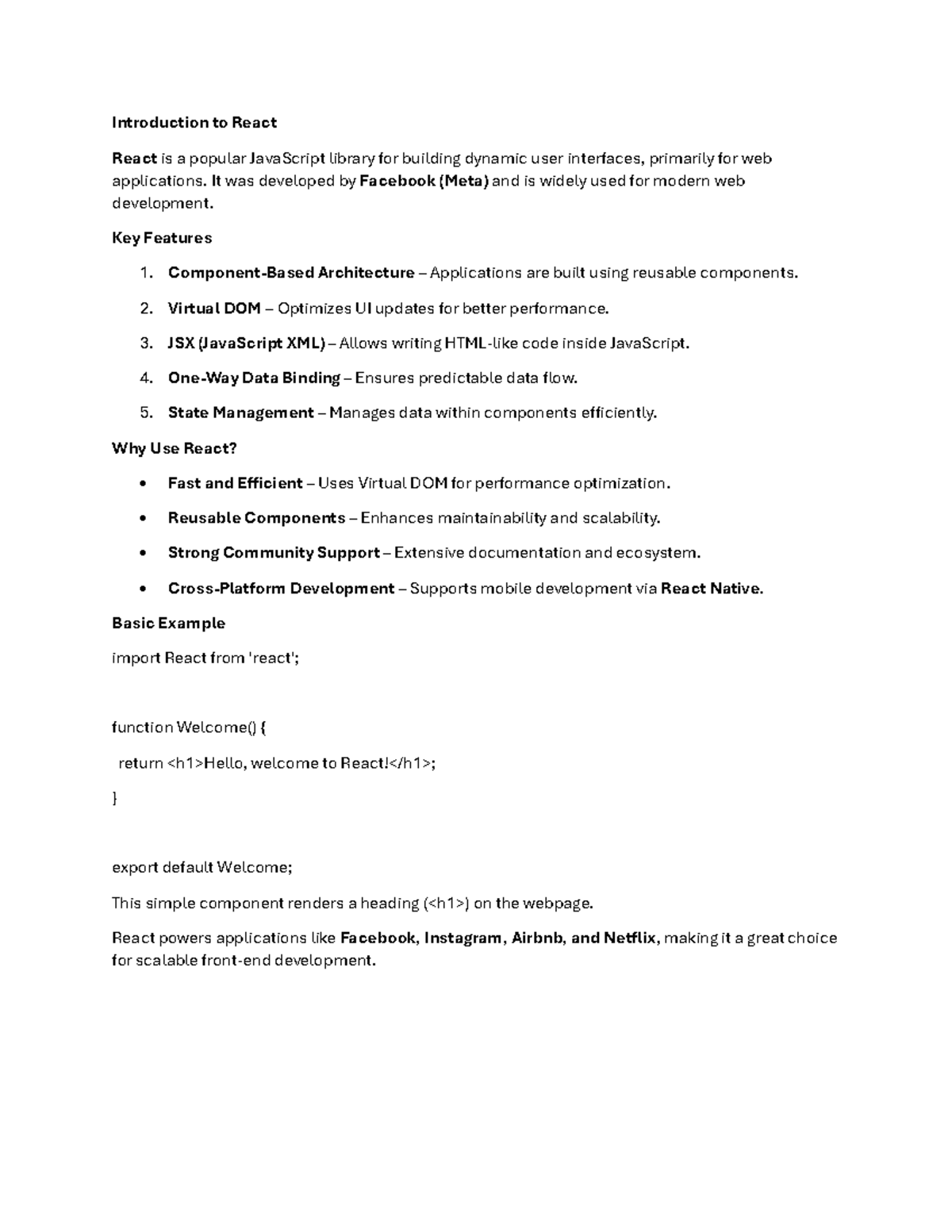 Introduction to React - Introduction to React React is a popular ...