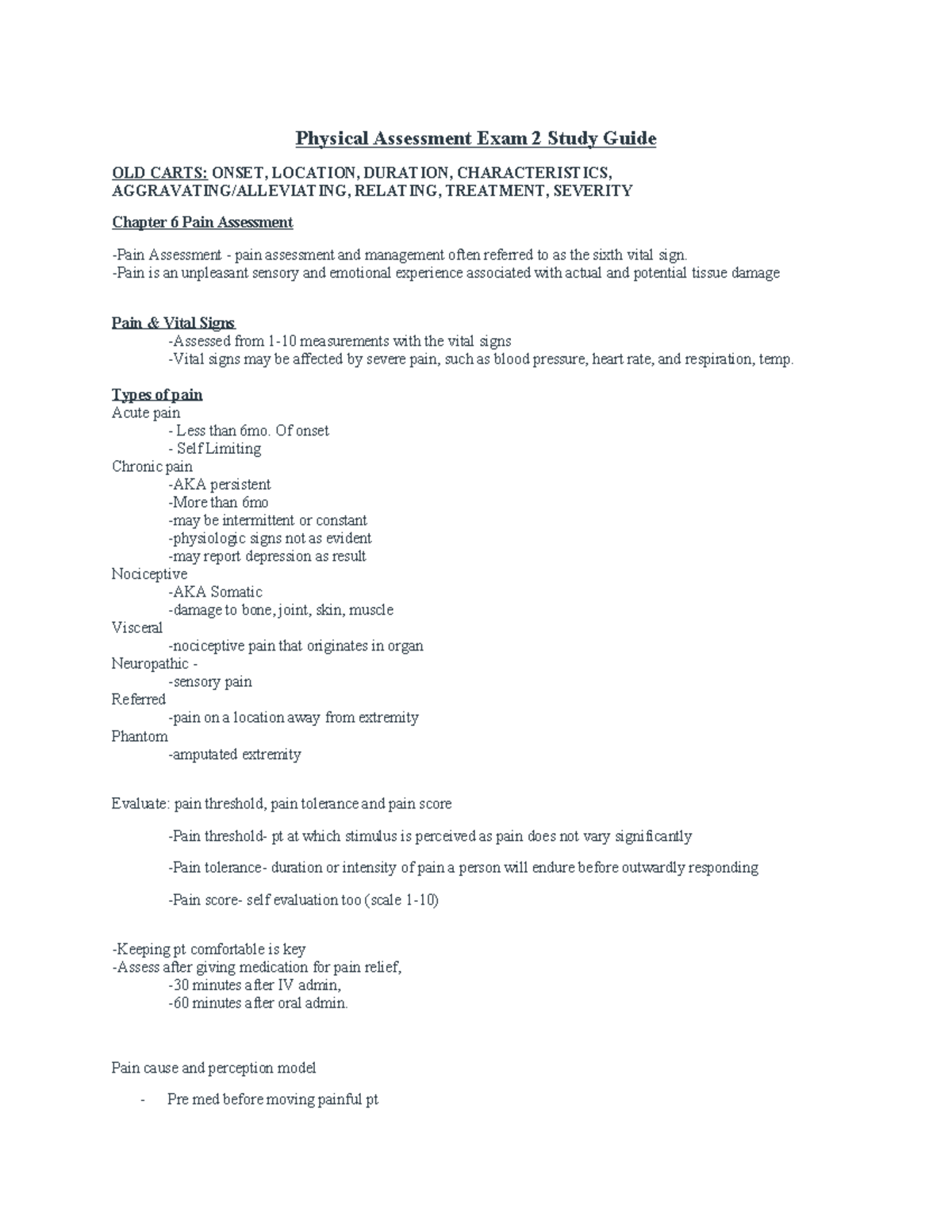 PA 2 Exam Study Guide: Pain, Mental Health, and Skin Assessment - Studocu