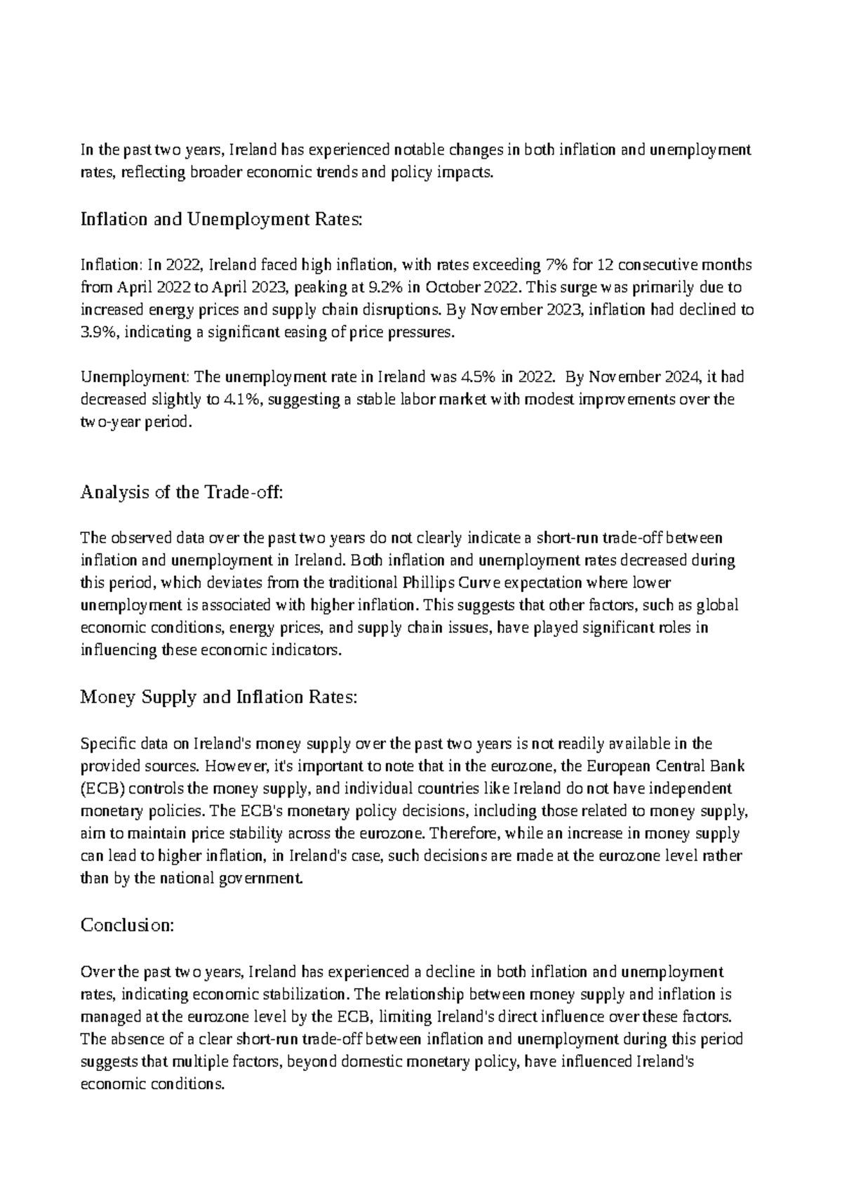 Me-module 4: Analysis of Inflation and Unemployment Trends in Ireland ...